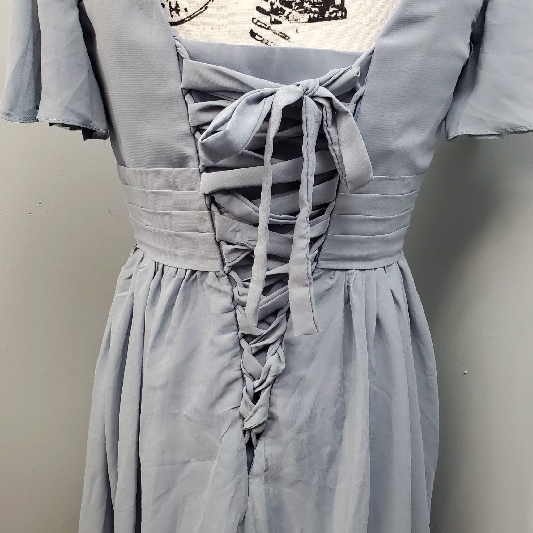 Vintage Womens Maxi Dress Size 6 Blue V-Neck Flutter Sleeve Pleated Wrap Wedding Party Size M / US 6-8 / IT 42-44 - 7 Thumbnail