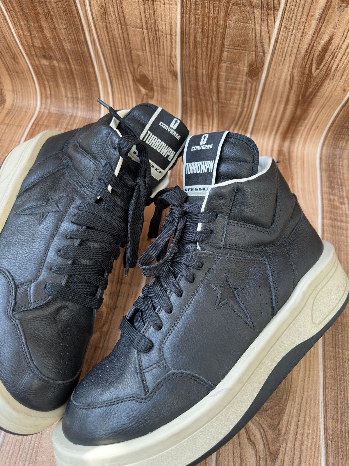 Converse × Rick Owens Drkshdw Rick Owens DRKSHDW TURBOWPN Mid Black Cloud Cream Size US 12 / EU 45 - 7 Thumbnail
