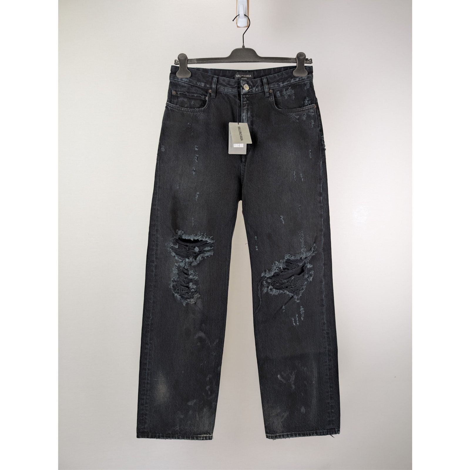 Balenciaga o1rshd1 Organic Japanese Ripped Medium Fit Pant Jean Black Size US 32 / EU 48 - 1 Thumbnail