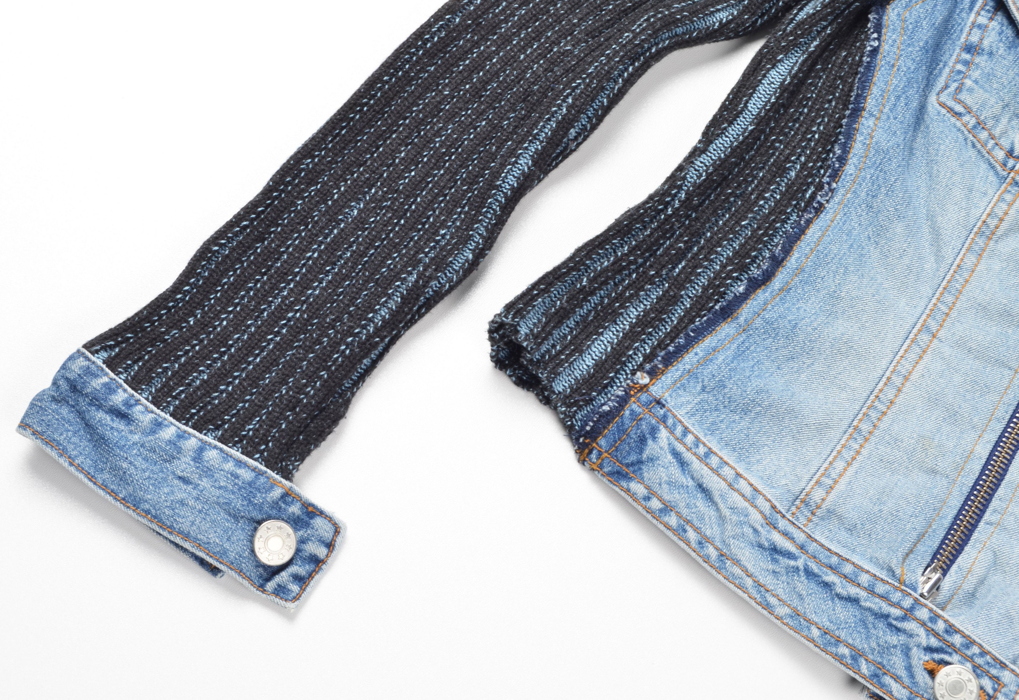 Vintage Y2K Helline Denim Knit Fitted Moto Zip Up Hybrid Jacket Size XS / US 0-2 / IT 36-38 - 7 Thumbnail
