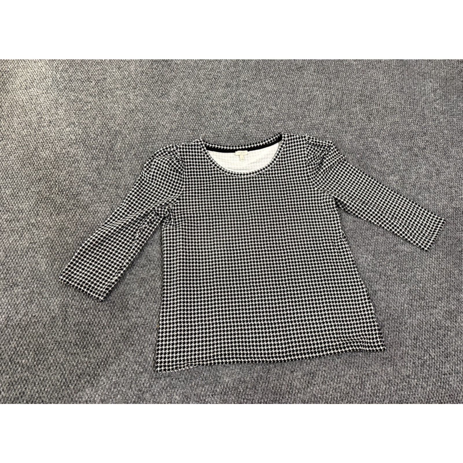 Talbots Talbots Blouse Shirt Womens Large Black White Houndstooth Stretch Casual Round Neck Long Sleeve Regular Cotton Spandex Machine Washable Vintage No Size L / US 10 / IT 46 - 2 Thumbnail