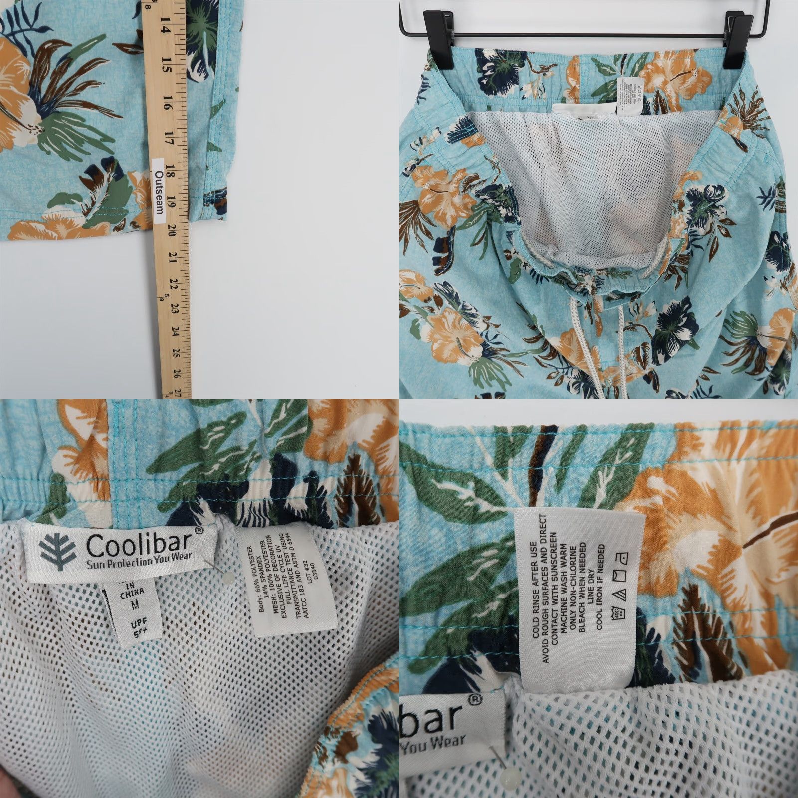 Vintage Coolibar Swim Trunks Mens M Blue Floral Tropical Lined Pockets Drawstring Size ONE SIZE - 8 Thumbnail