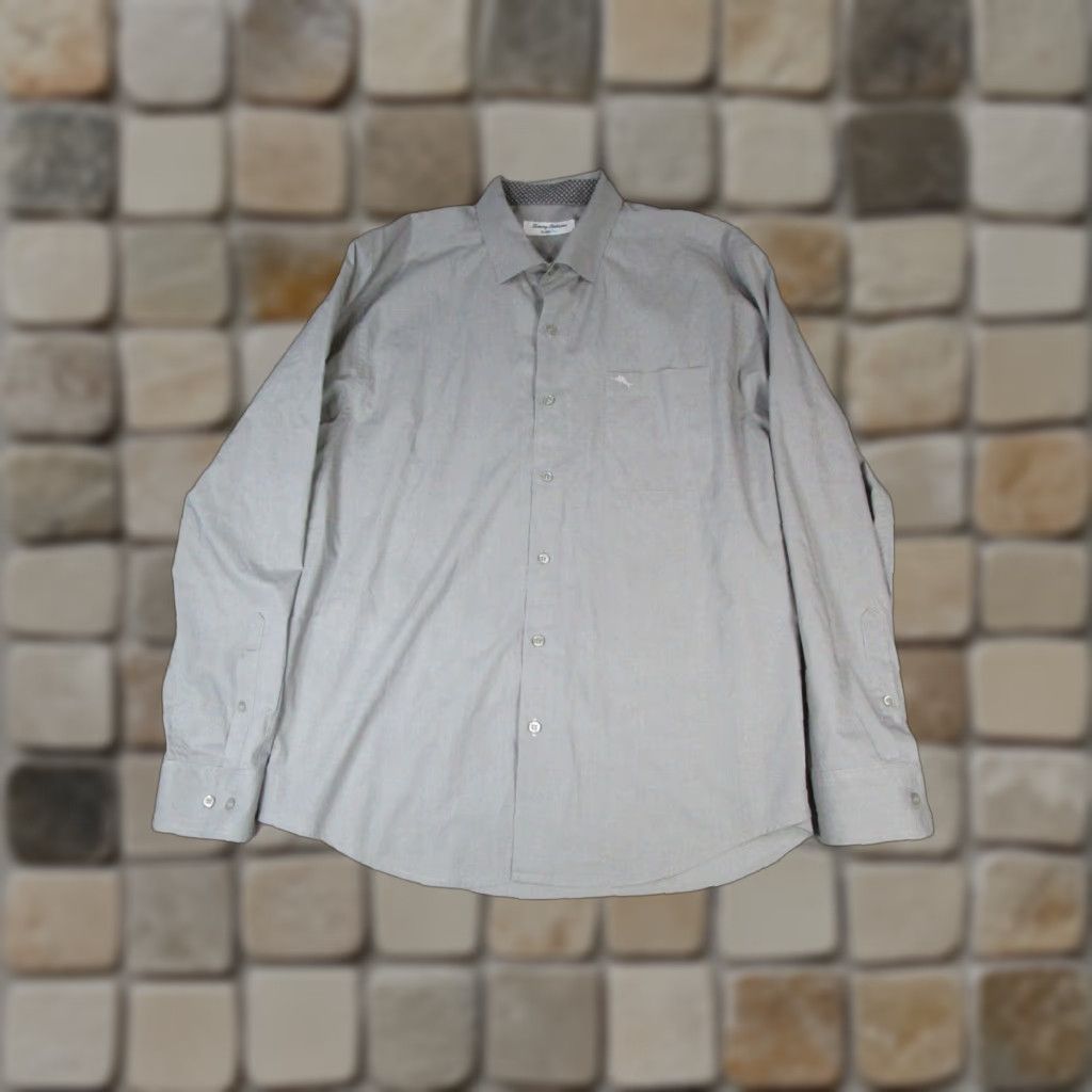 Tommy Bahama Tommy Bahama Island Zone Shirt Mens Large Gray Cotton Button-Up (Long Sleeve) Regular Fit Button-Down Collar Mens Size US L / EU 52-54 / 3 - 1 Thumbnail