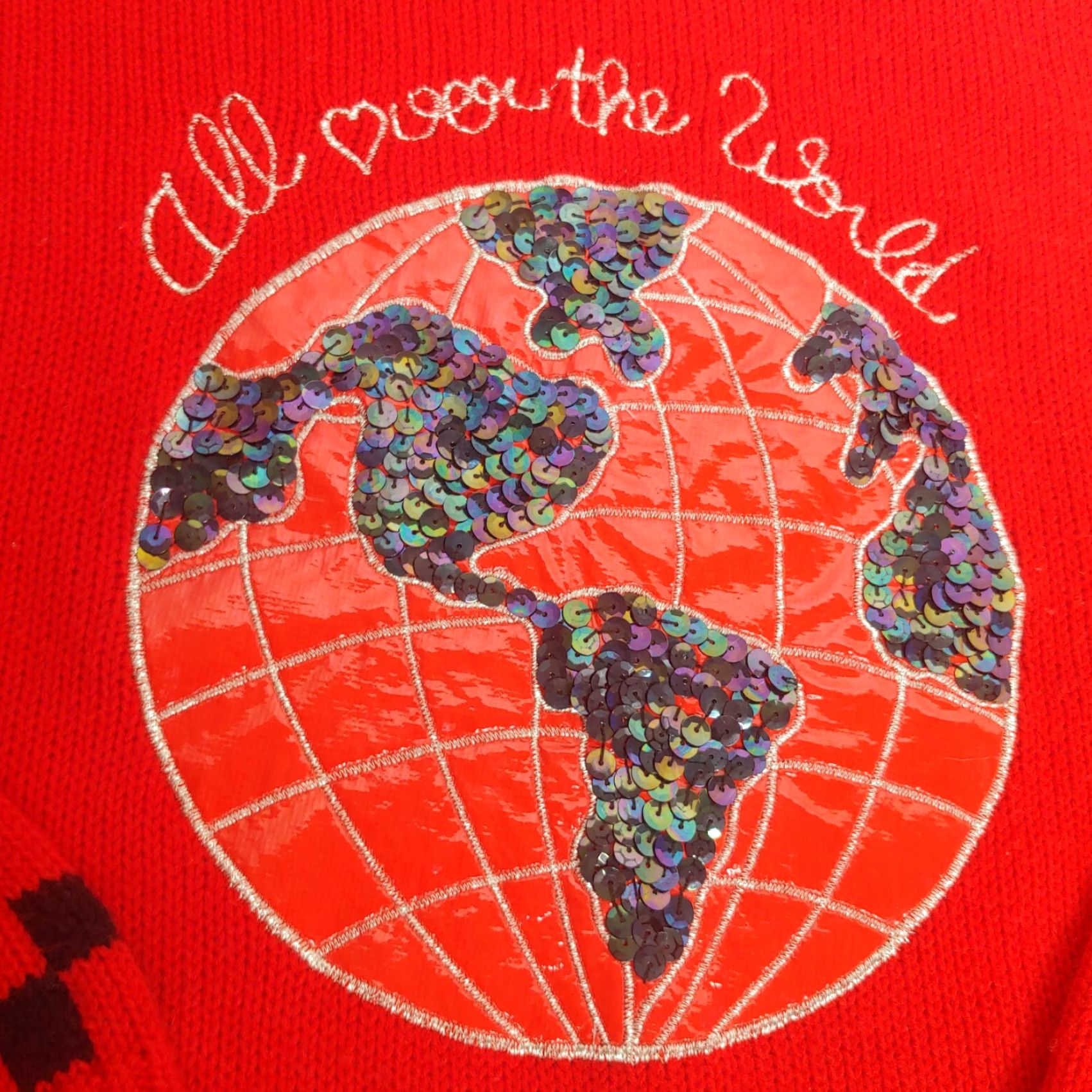 Vintage VINTAGE Nathalie B Sweater Womens Small Red All Over The World Sequin Travel 1980s Size S / US 4 / IT 40 - 6 Thumbnail