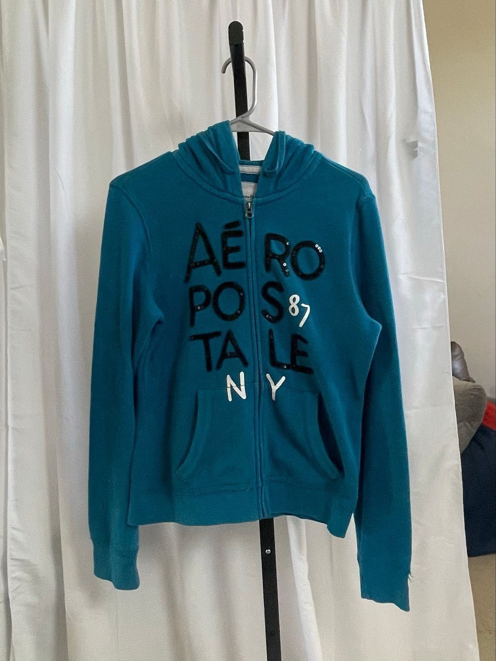 Aeropostale Women's Aeropostale Zip-Up Hoodie, Size L, Blue and Black Size L / US 10 / IT 46 - 1 Preview