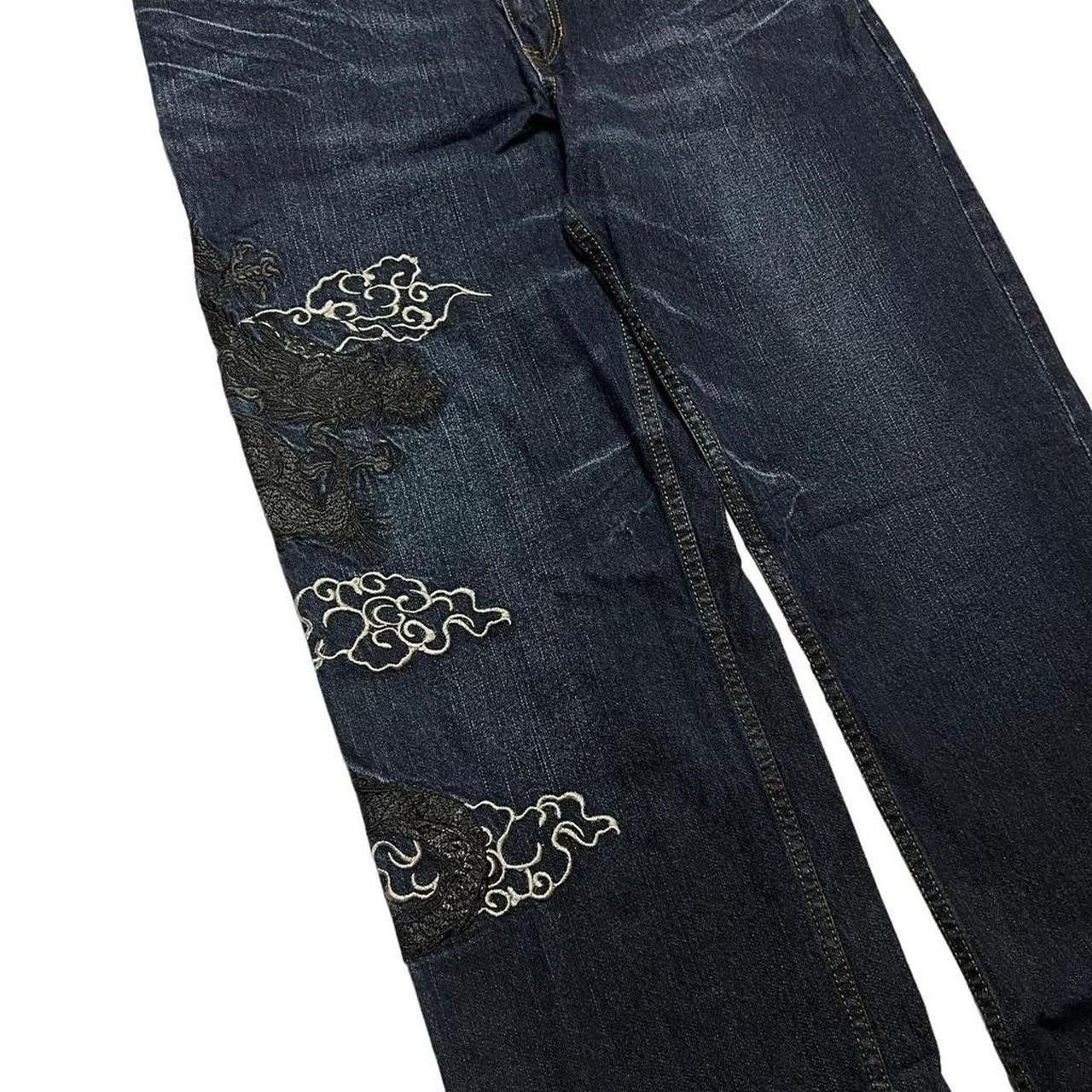 Japanese Brand Vintage Japanese Dragon Embroidery Denim Jeans - Waist: 34 Size US 34 / EU 50 - 2 Thumbnail