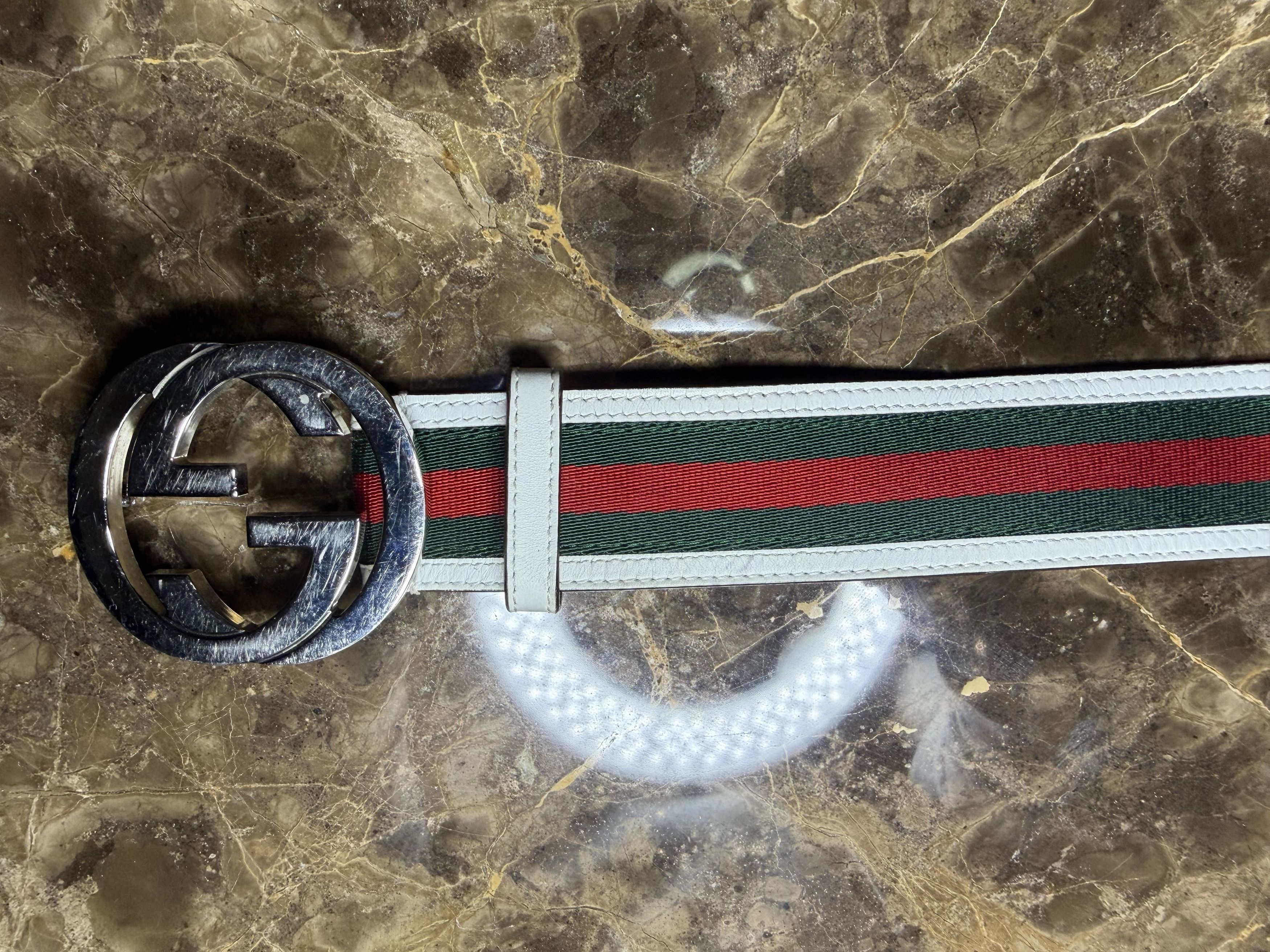 Gucci Gucci Interlocking G Belt, Stripes: White/Red/Green Size 36 - 6 Thumbnail