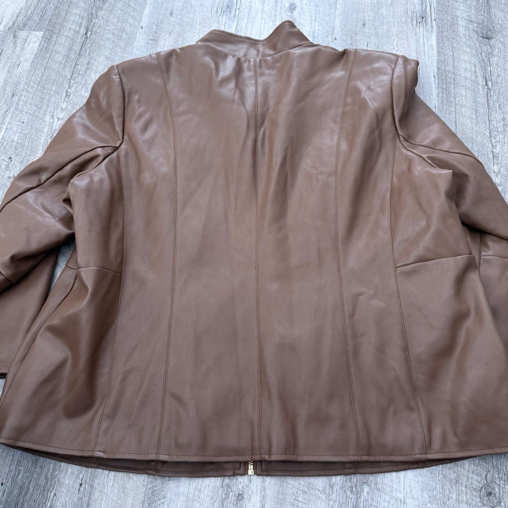 Cole Haan VINTAGE Cole Haan Vegan Leather Jacket Womens Plus 2X Wing Collar Gold Zip Brown Modern Classic 90s? Size XXL / US 16-18 / IT 52-54 - 5 Thumbnail