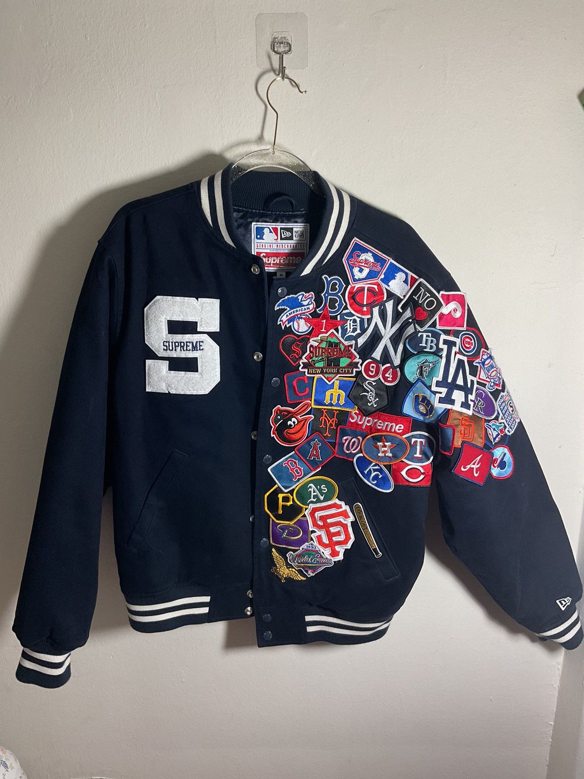 MLB × Supreme Supreme New Era MLB Varsity Jacket Navy | Grailed