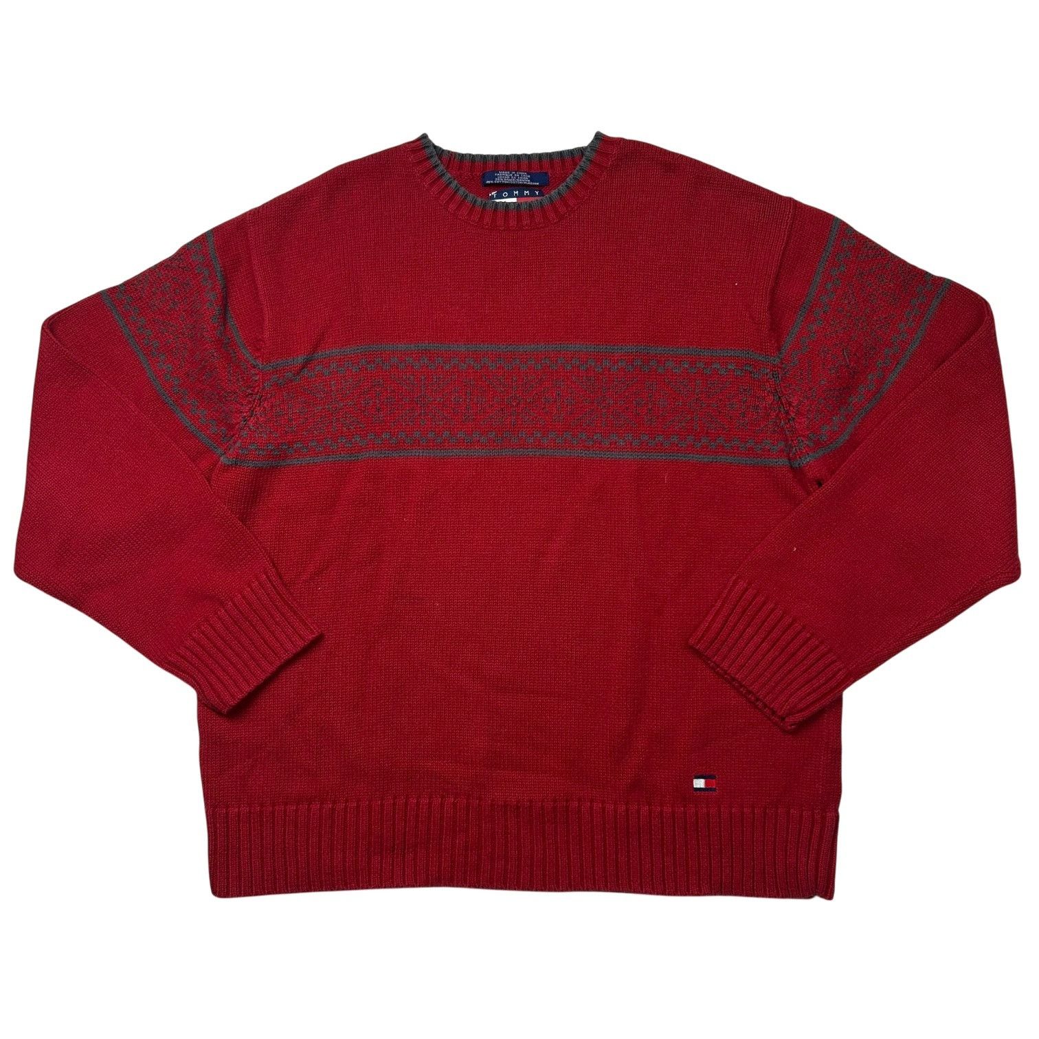 Tommy Hilfiger × Vintage Vintage Tommy Hilfiger 90s Red Cotton Pullover Sweater Size US L / EU 52-54 / 3 - 1 Thumbnail