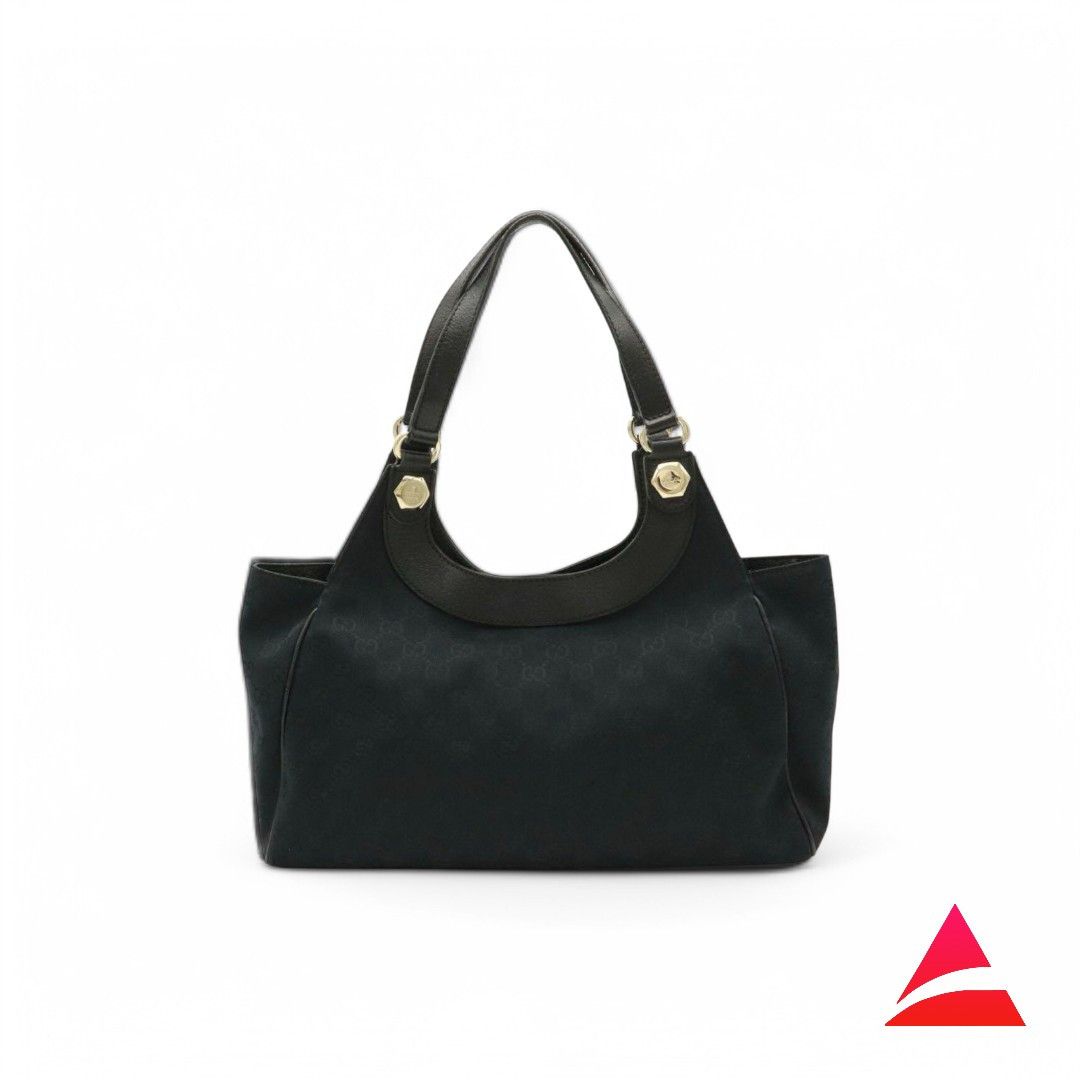 Gucci Gucci - Canvas Tote Handbag Shoulder Bag Monogram Black Size ONE SIZE - 1 Thumbnail