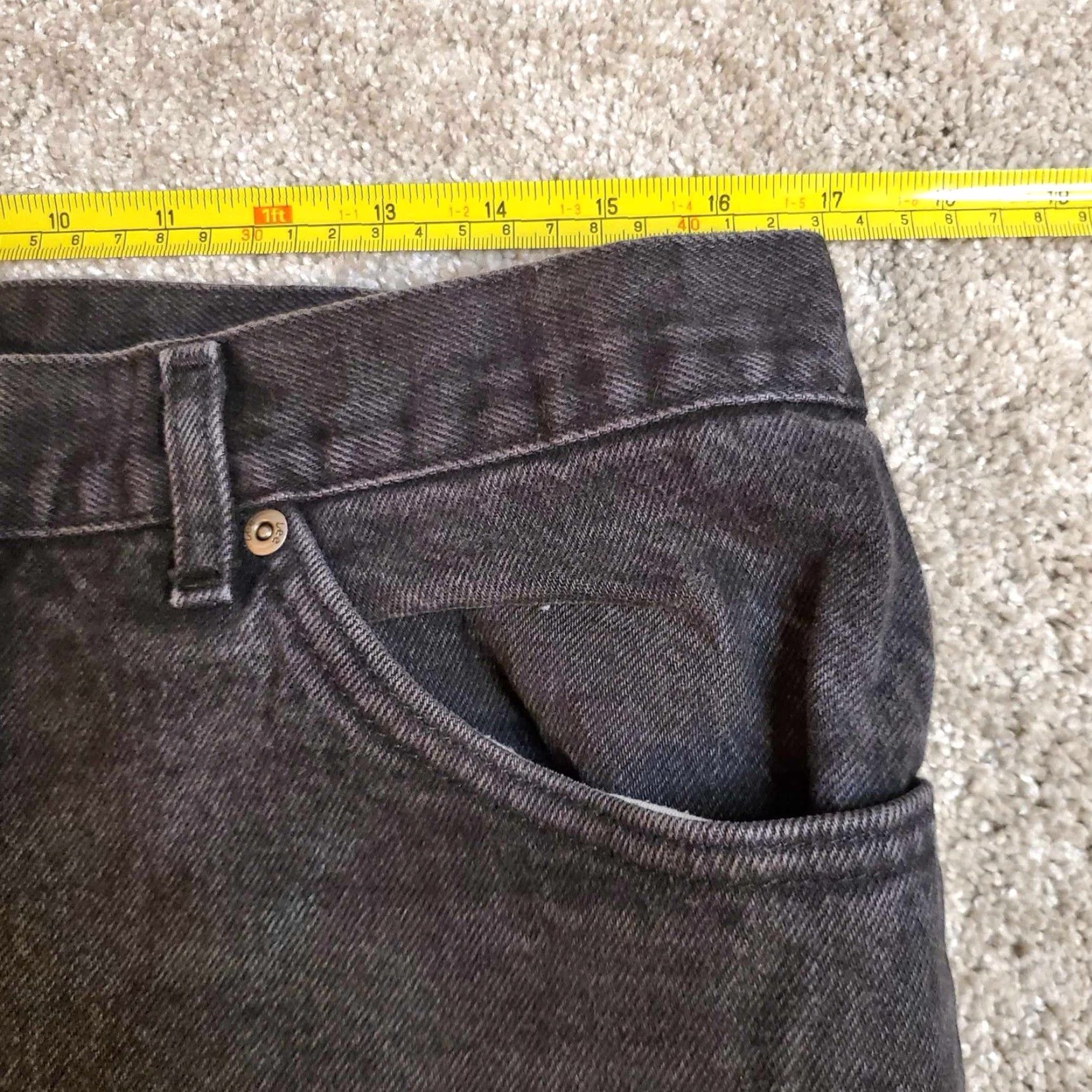 VINTAGE Lee Storm Rider Jeans Mens 36X30 Black Denim USA Made Straight Leg Hemmed