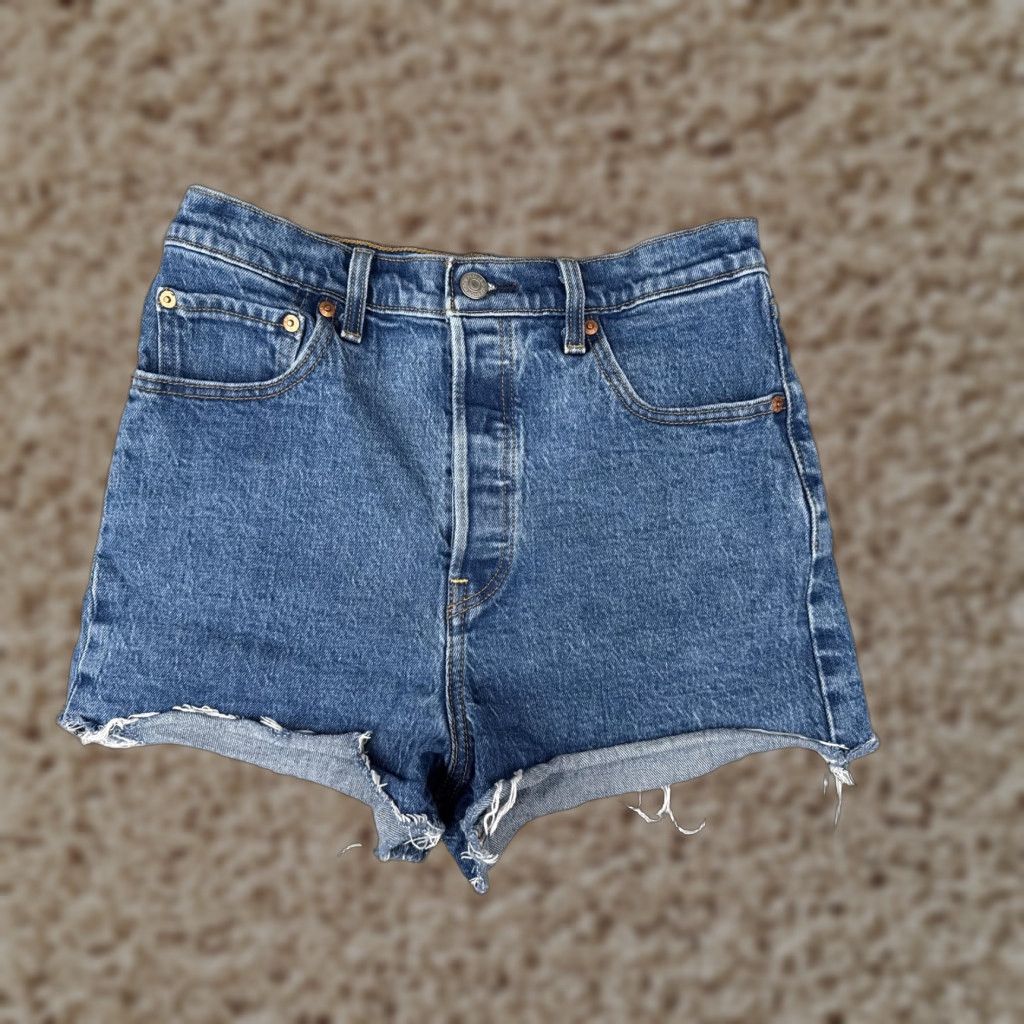 Levi's Levis Premium Ribcage Shorts Womens 29 Blue Denim Button Fly High Rise 5-Pocket Casua l Shorts Size 29" - 1 Thumbnail