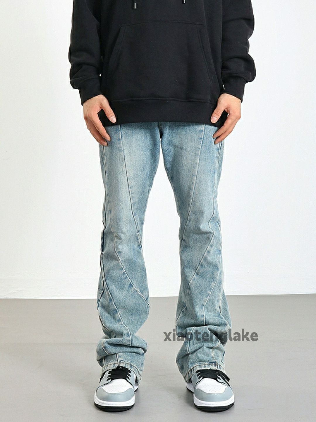 utility washed faded patchwork skate hiphop flared jeans