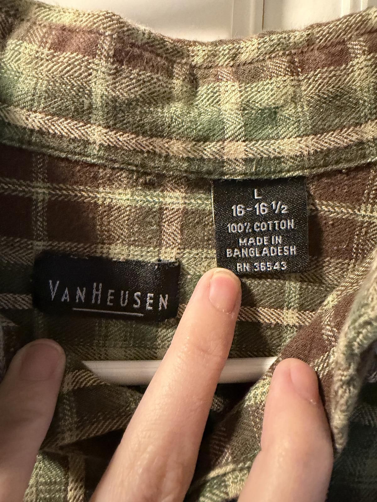 Van Heusen Van Heusen Men's Green and Brown Plaid Cotton Button-Up L 16 Size US L / EU 52-54 / 3 - 2 Thumbnail