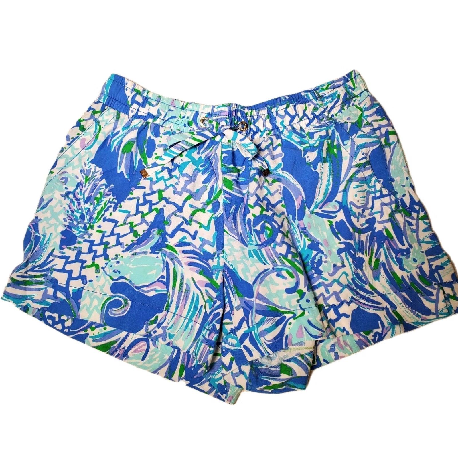 Lilly Pulitzer Lilly Pulitzer Shorts Womens S Multicolor Shades of Blue Teal Violet Katia Canopy Chaos Resort White Women Size 28" / US 6 / IT 42 - 3 Thumbnail