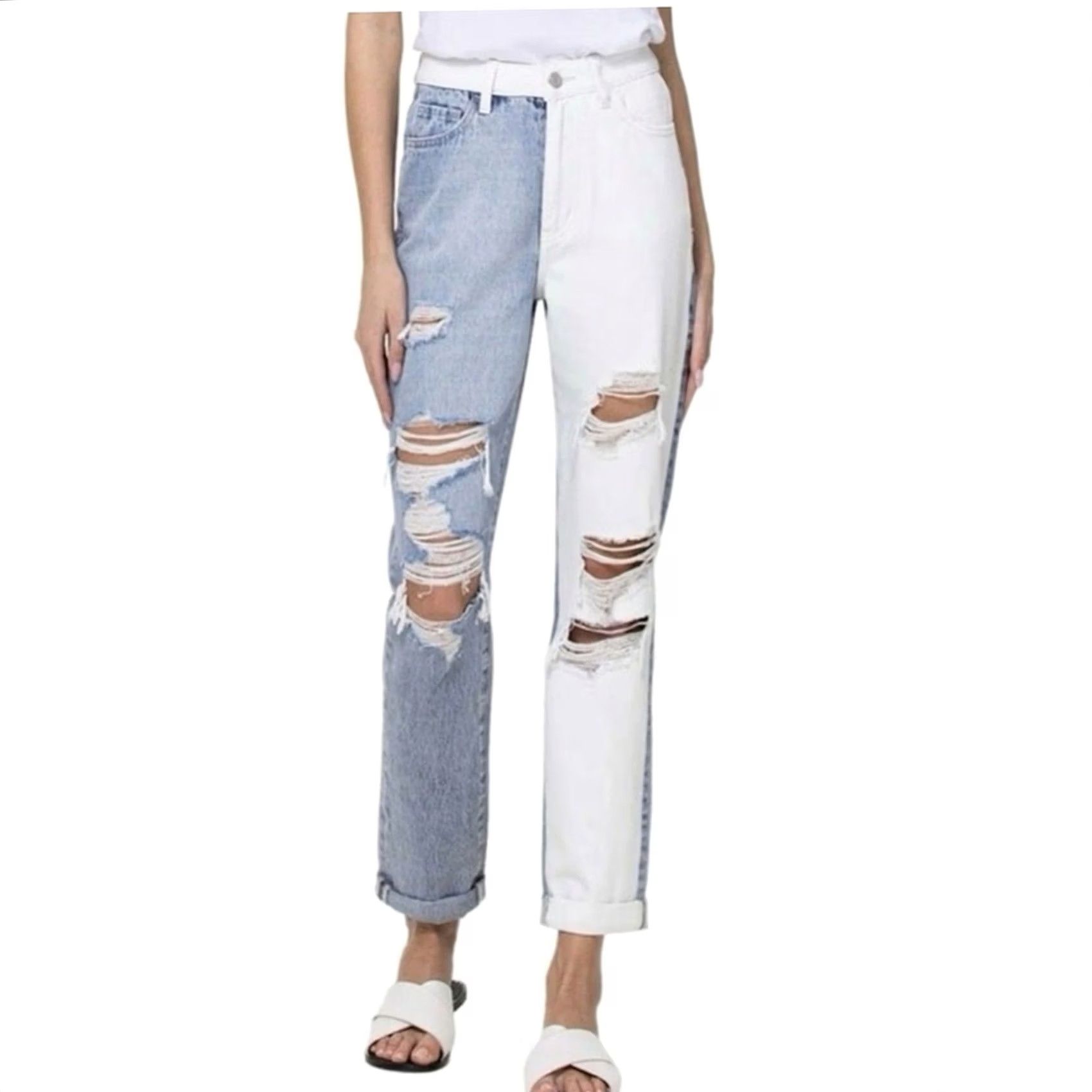 Vintage Vervet Jeans Shirt Women 24 Two Tone Distressed V2804 White Blue Two Tone Jeans Distressed Blur White Vervet Women 24 Size 42" / US 20 - 2 Thumbnail