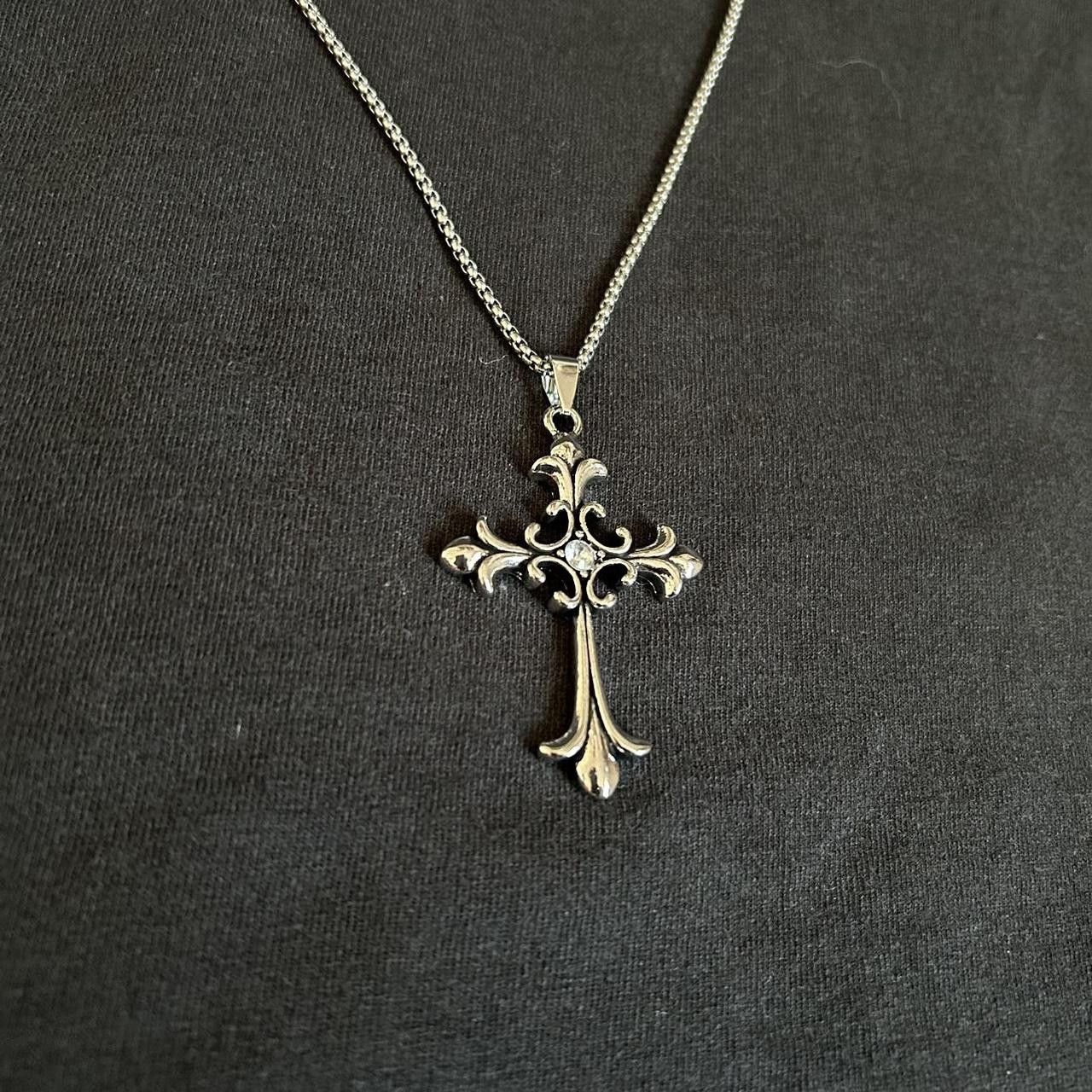 Japanese Brand × Vintage Y2K 2000s Silver Studded Cross Skater Hip Hop Chain Size ONE SIZE - 5 Thumbnail