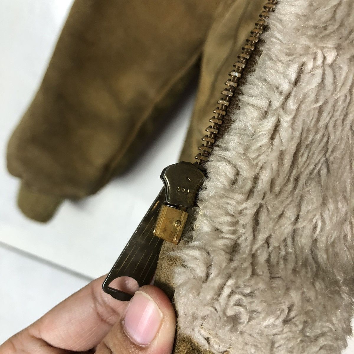 Genuine Leather 🔥TRUE VINTAGE 70’s WILLIAM BARRY USA SHERPA LINING MILITARY Size US M / EU 48-50 / 2 - 16 Thumbnail