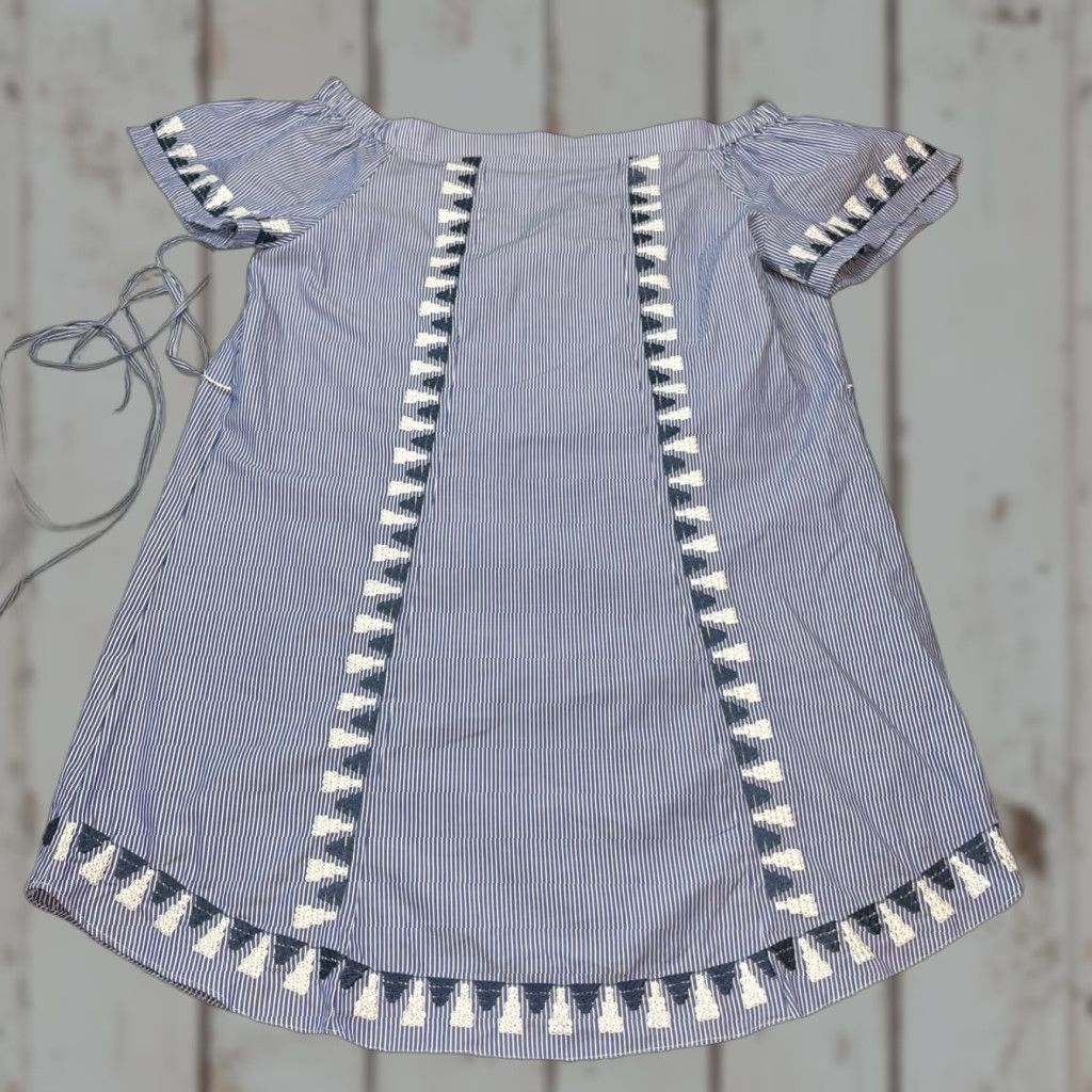 Vintage Stella & Dot Navy Blue DRESS White Striped Embroidery, Off Shoulder Straps L XL Size XL / US 12-14 / IT 48-50 - 1 Thumbnail