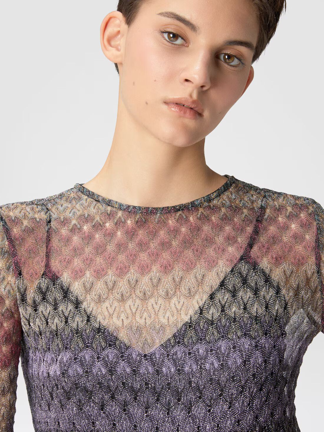 Missoni o1mle0425 Lameté Lace Mini-Dress in Multicolor Size M / US 6-8 / IT 42-44 - 3 Thumbnail