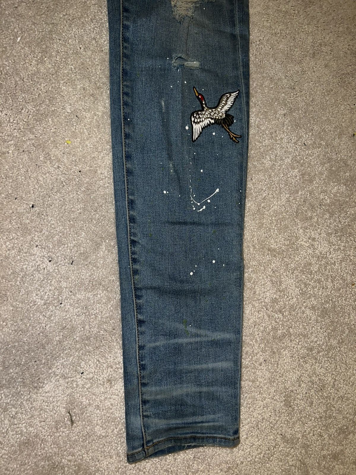Amiri Amiri “Bird Art Crane Patch” Blue Denim Size US 33 - 8 Thumbnail