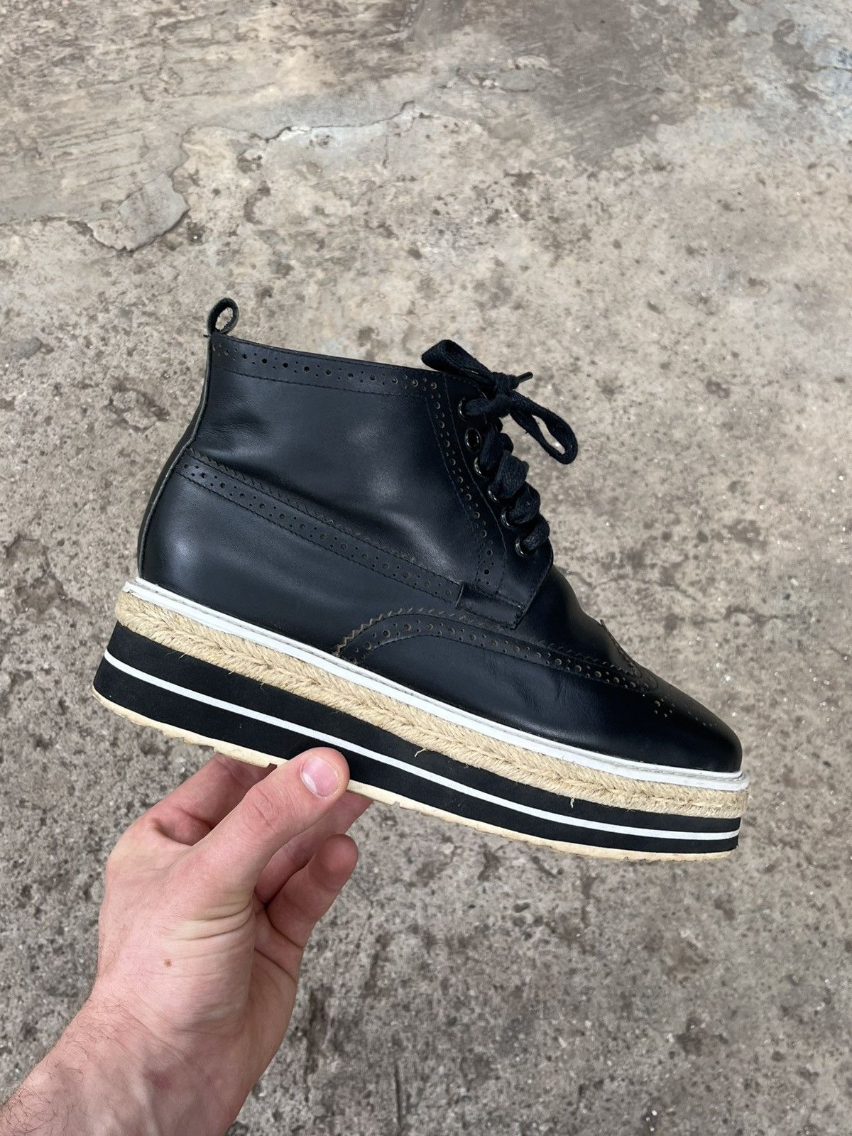 Prada Rare Prada Brogue Platform Sneakers Black Leather Luxury Y2K Size US 8 / IT 38 - 1 Thumbnail