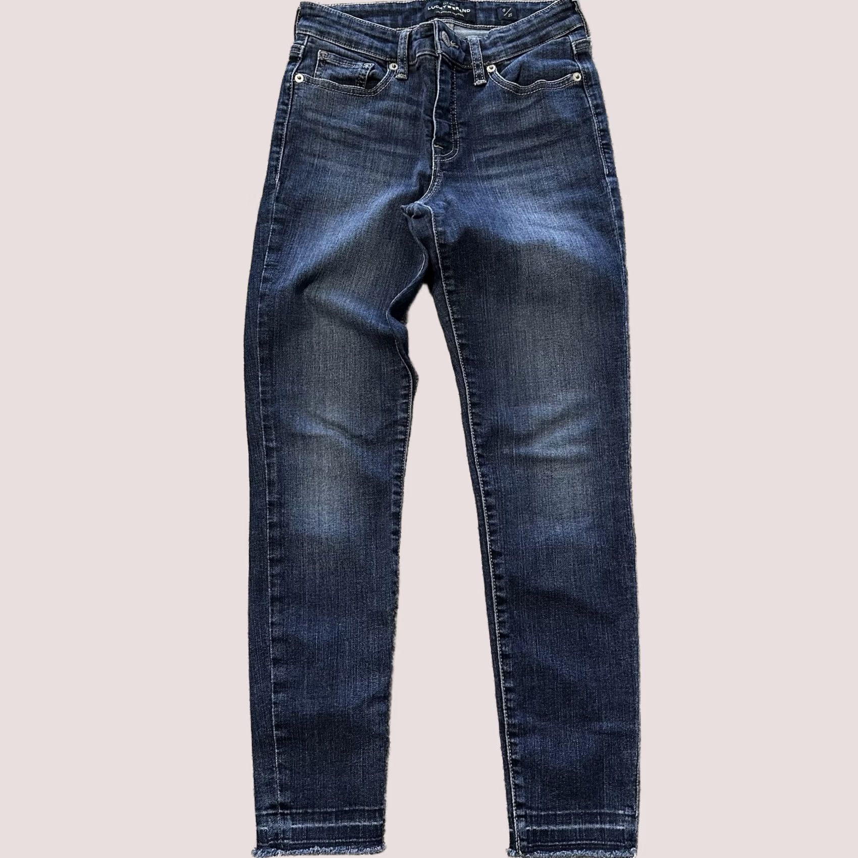 Lucky Brand Lucky Brand Jeans Womens 0 25x26 Ava Skinny Mid Rise Raw Hem Stretch Denim Ankle Jeans Blue Regular 5-Pocket Style 26 Inseam 25 Waist XS? Size 42" / US 20 - 1 Thumbnail