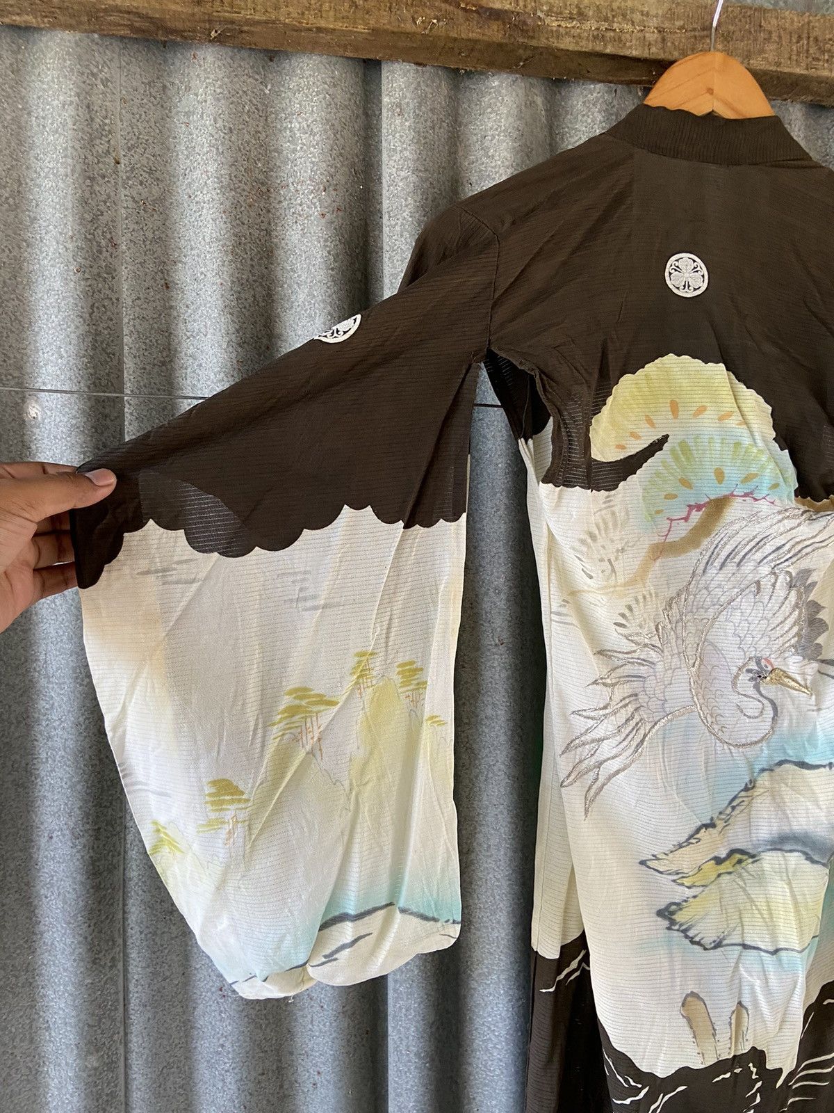 Komono Vintage Japanese Haori CraneLandscape Silk Kimono Size M / US 6-8 / IT 42-44 - 4 Thumbnail