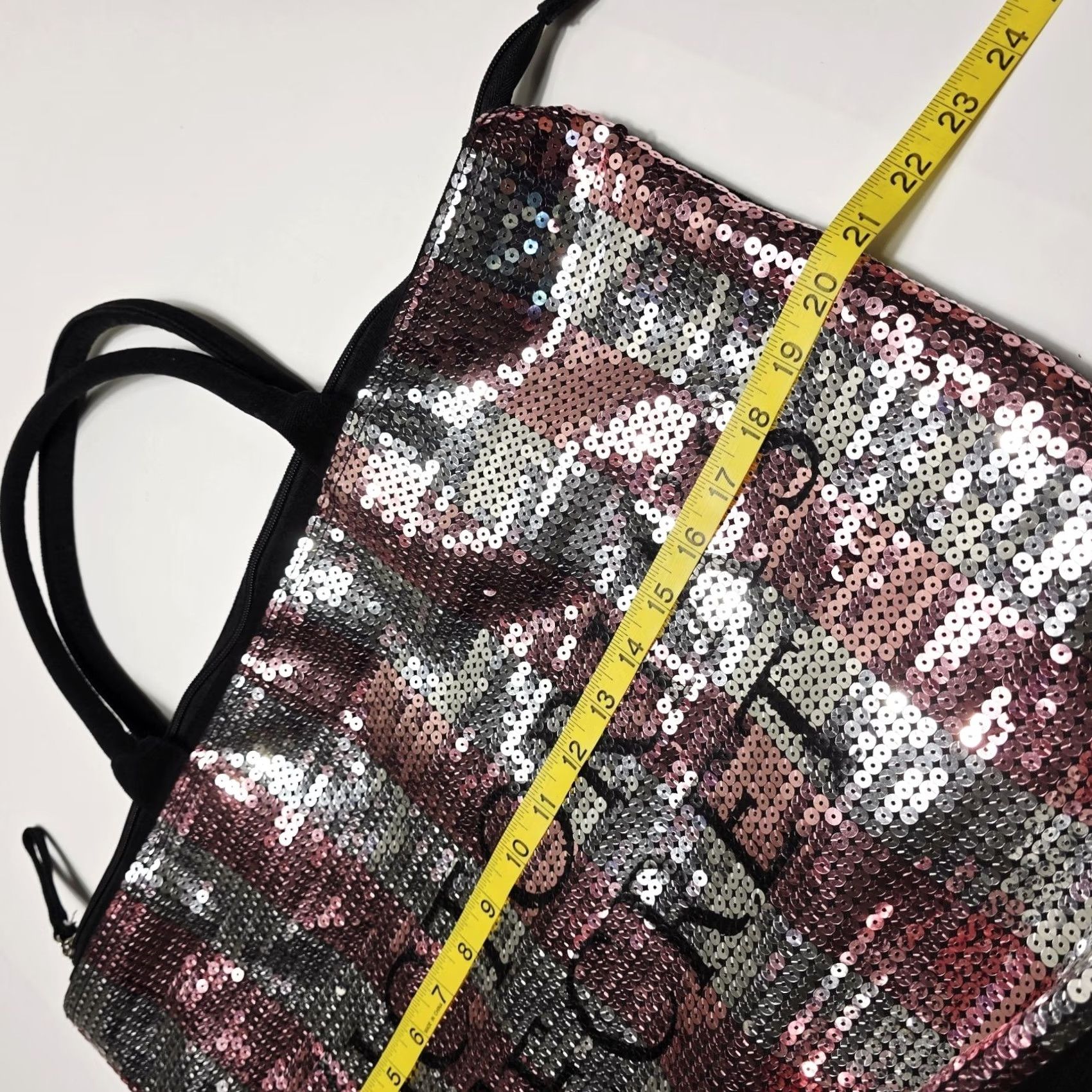 Victoria's Secret Victoria's Secret Tote Large Zip Shoulder Bag Sequin Striped Pink Weekender Bag Beach Classic Love Womens Size ONE SIZE - 5 Thumbnail