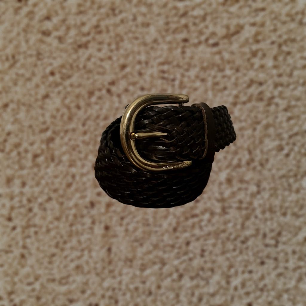 Michael Kors Michael Kors Belt Braided Leather Gold Hardware Dark Brown L Women's Size ONE SIZE - 1 Thumbnail