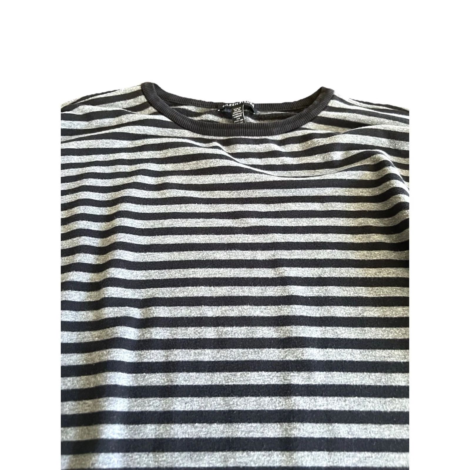 Eileen Fisher Eileen Fisher Striped Long Sleeve Top S Gray Black Boxy Minimalist Organic Style Shirt Womens Pullover Crewneck Knit Stretch - Size S / US 4 / IT 40 - 2 Thumbnail