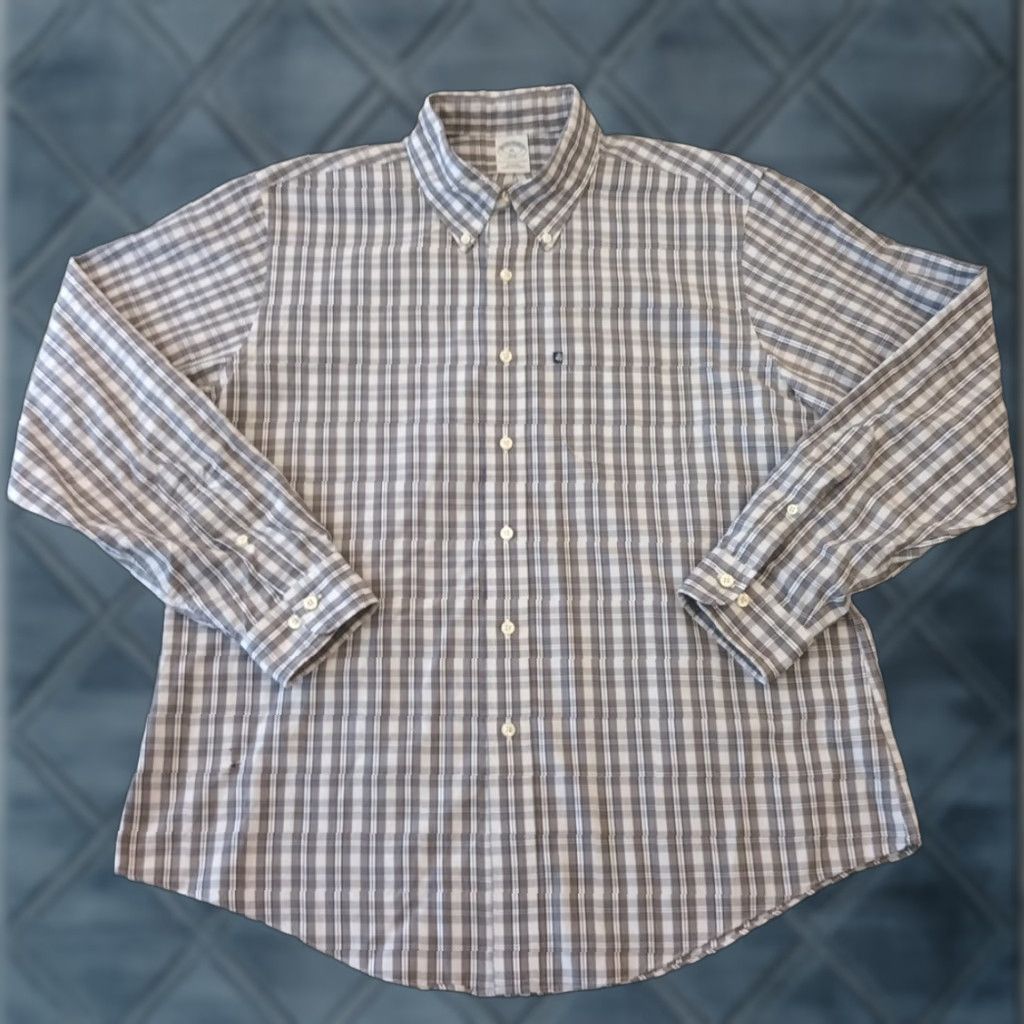 Brooks Brothers Brooks Brothers Shirt Mens XL Gray Plaid Long Sleeve Button Down Slim Fit Size US XL / EU 56 / 4 - 1 Thumbnail