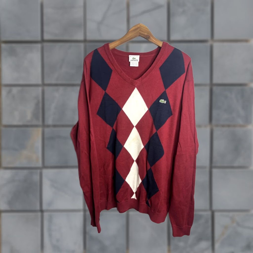 Lacoste Lacoste Red Argyle Sweater Mens XL Regular Knit Croc Logo Preppy Size US XL / EU 56 / 4 - 1 Thumbnail