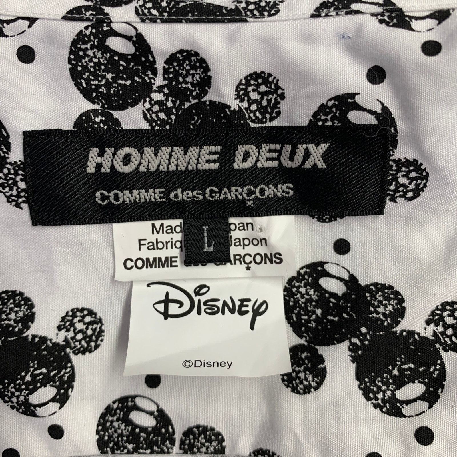 Comme des Garcons Homme Size L Mickey Mouse White Black Cotton Long Sleeve Shirt Size US L / EU 52-54 / 3 - 5 Thumbnail