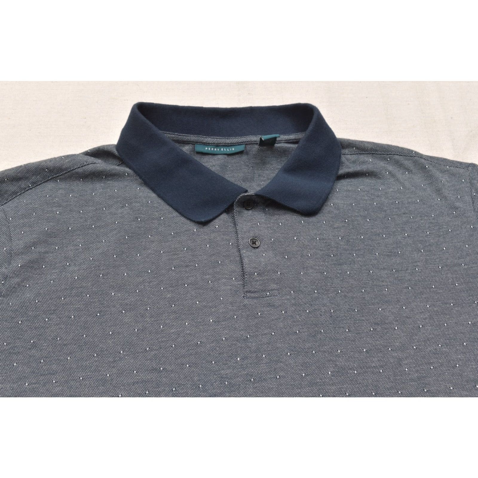 Perry Ellis Perry Ellis Polo Shirt Men 3X Blue Short Sleeve Cotton Blend Textured Pattern Bi Size US XXL / EU 58 / 5 - 6 Thumbnail