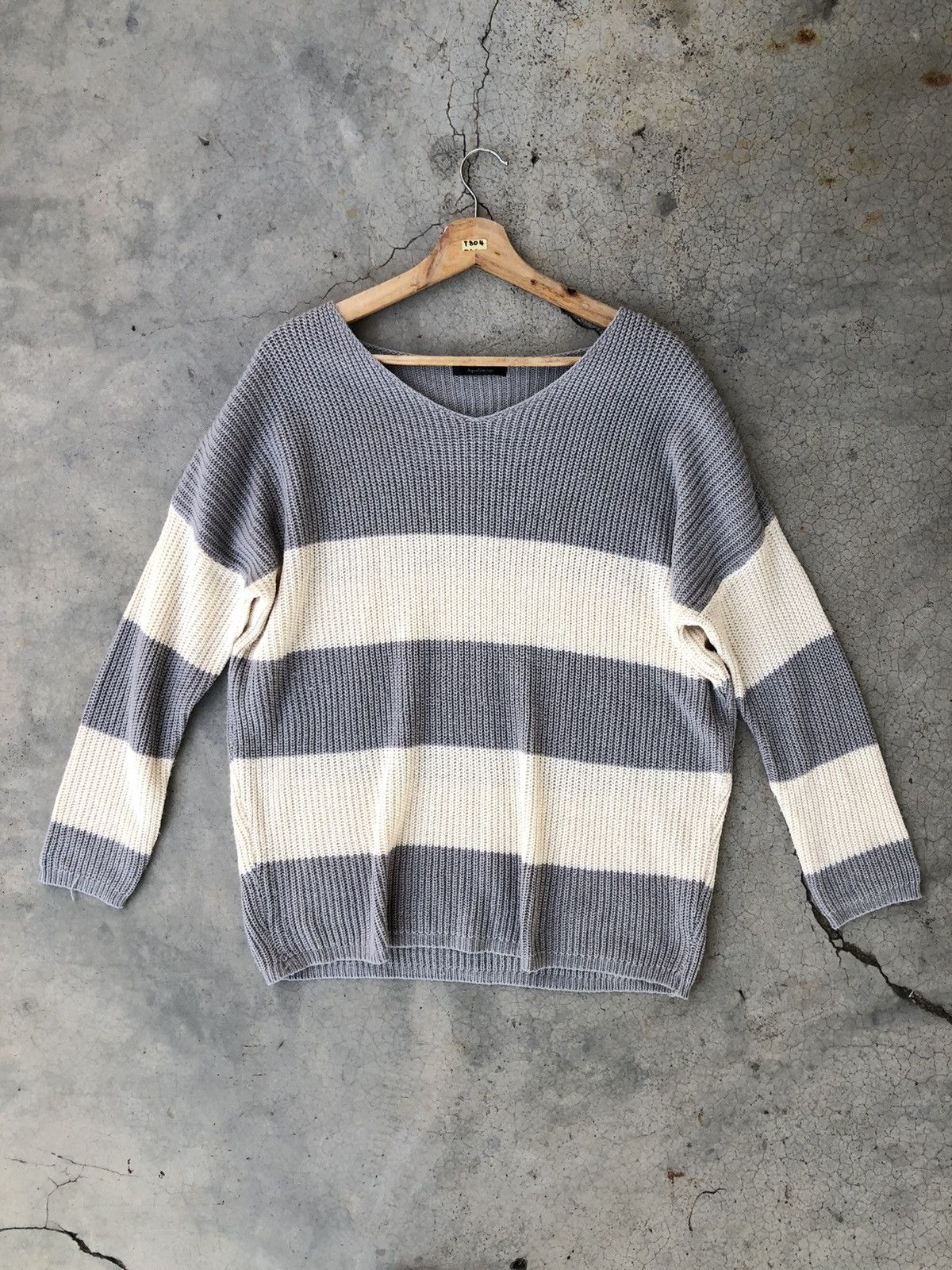 Designer × OVER THE STRiPES CableKnit V Neck Stripe Jumper Pullover Size US XL / EU 56 / 4 - 2 Thumbnail