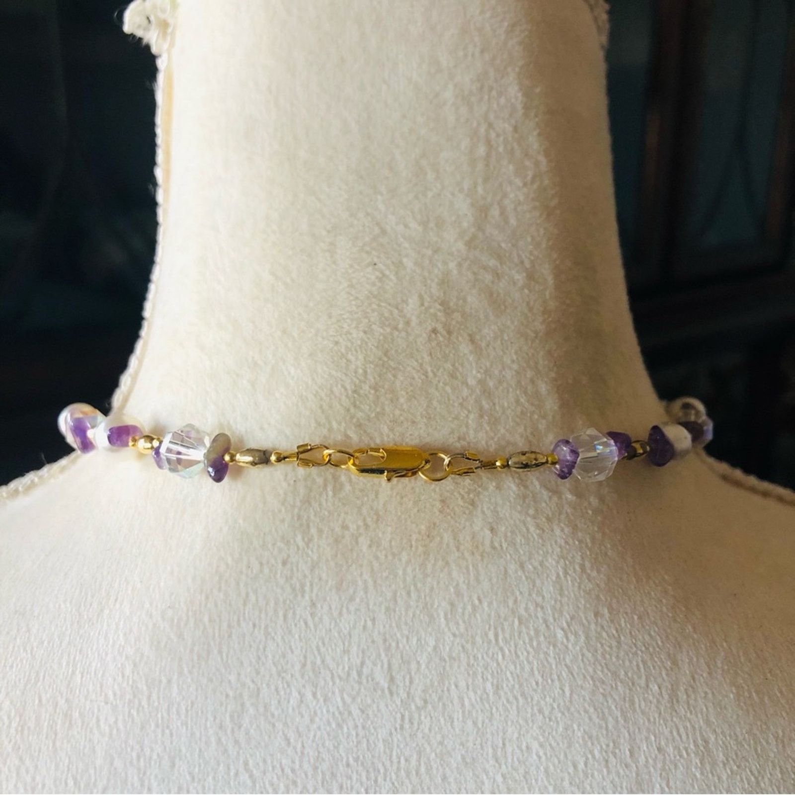 Handmade Handcrafted repurpose genuine amethyst slab pearl necklace Size ONE SIZE - 7 Thumbnail