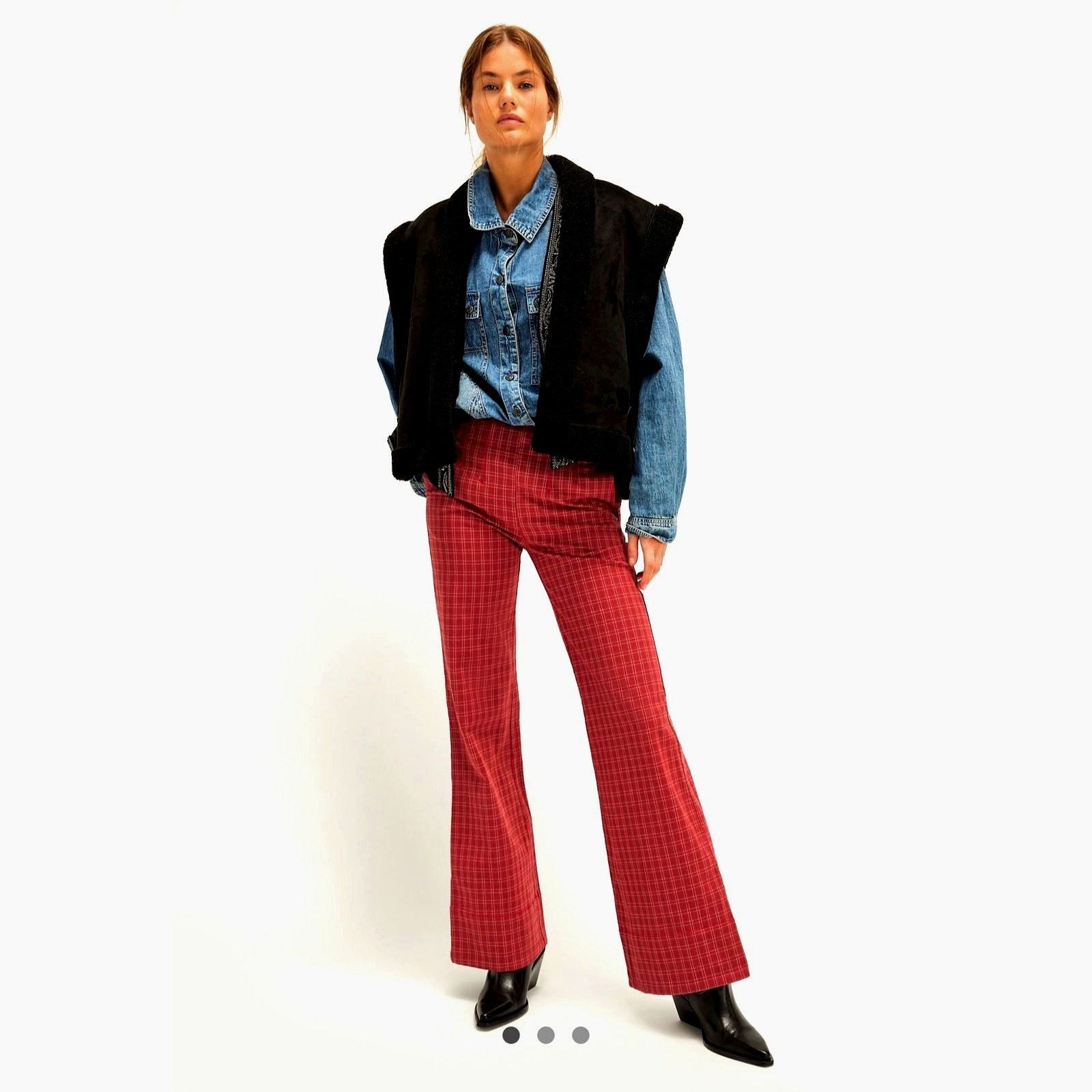 Free People Free People Sofia Wide Flare Pants Red Combo Size 12 Size 34" / US 12 / IT 48 - 2 Thumbnail