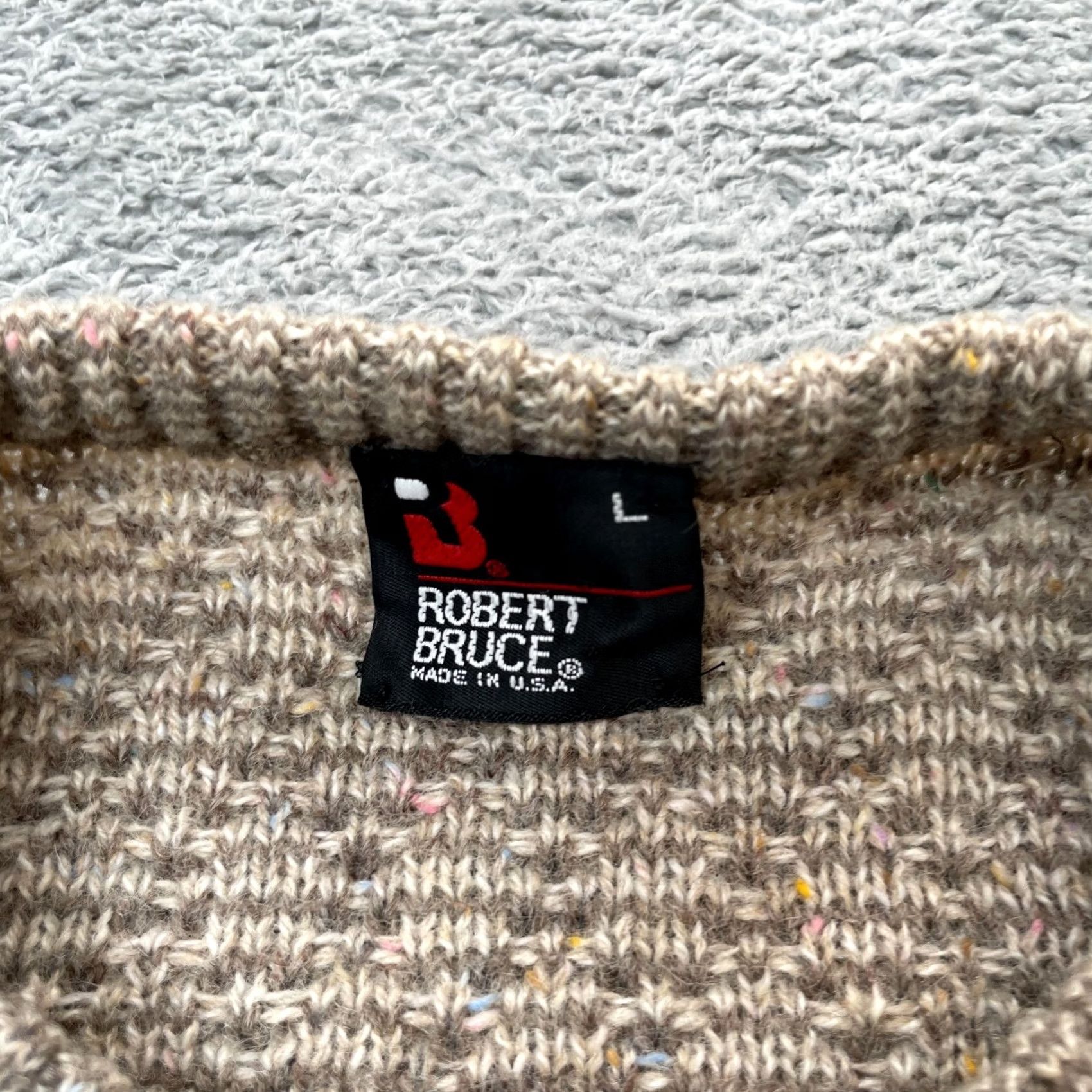 Vintage VINTAGE Robert Bruce Sweater Mens Large Beige Wool Geometric Grandpa Speckle 80s Size US L / EU 52-54 / 3 - 2 Thumbnail