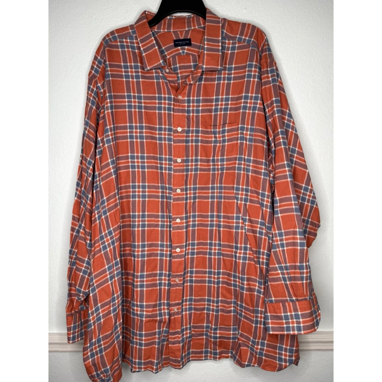 Proper Cloth Proper Cloth Linen Plaid Shirt Mens 20.5 36 Orange Button Long Sleeve Size US XXL / EU 58 / 5 - 2 Thumbnail