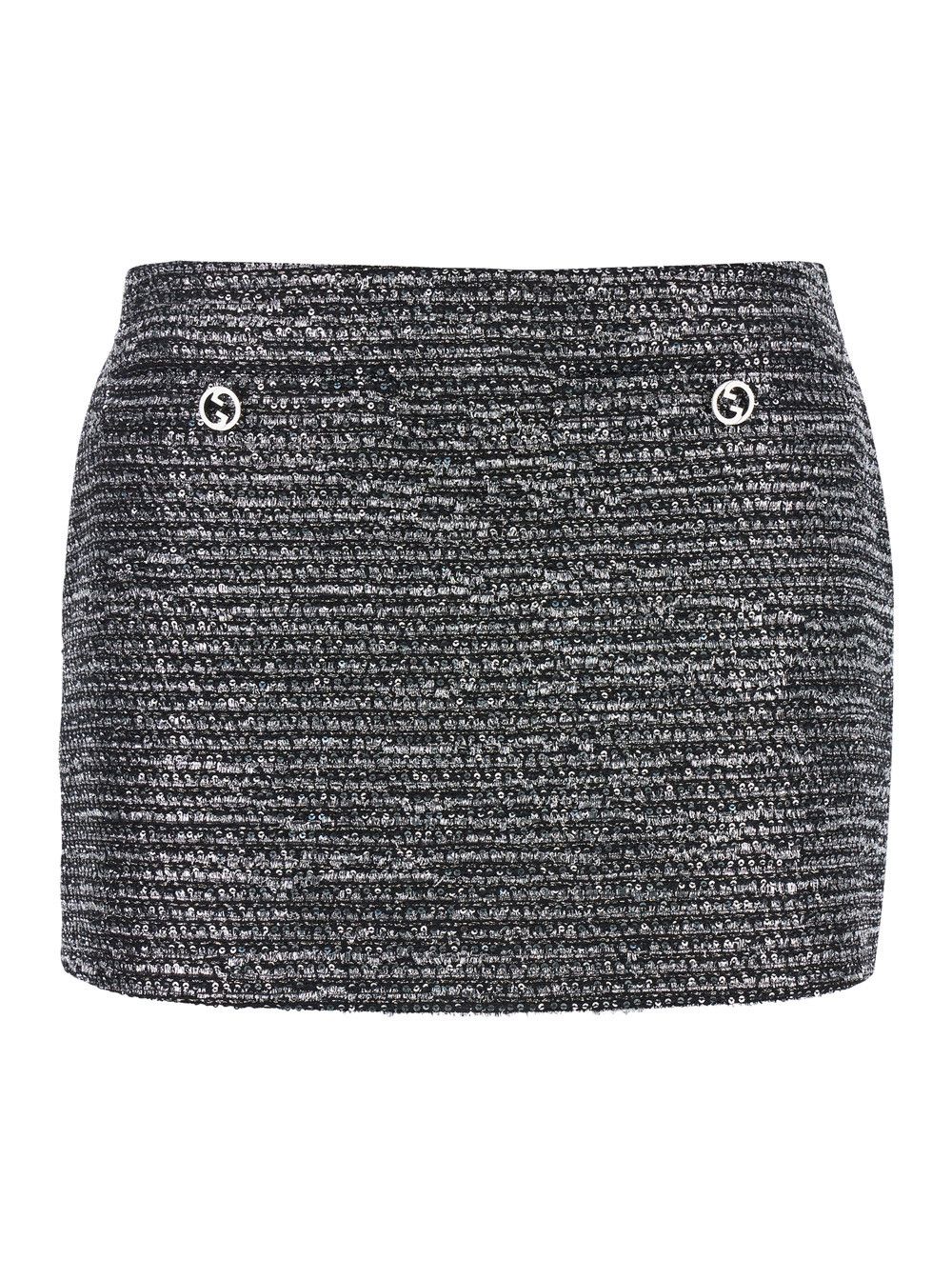 Black Sequin Miniskirt in Wool Woman
