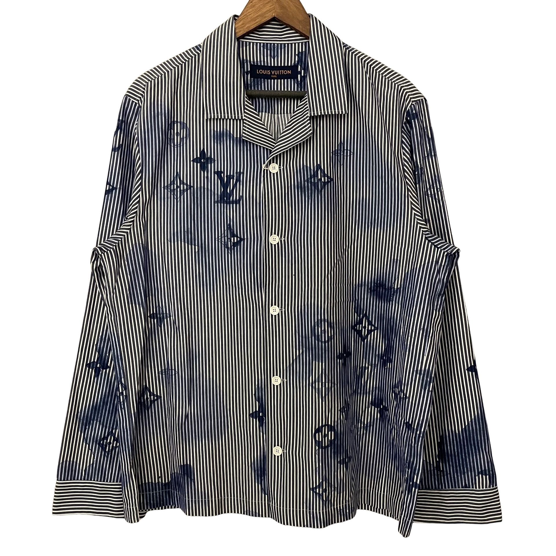Louis Vuitton Louis Vuitton Monogram Ink Print Striped Shirt M Size US M / EU 48-50 / 2 - 1 Thumbnail
