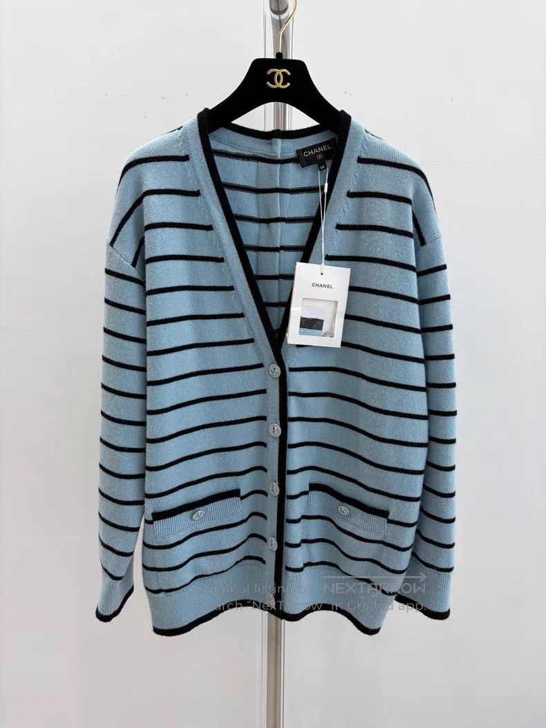Chanel Chanel Blue and black striped button cardigan coat Size XS / US 0-2 / IT 36-38 - 1 Thumbnail