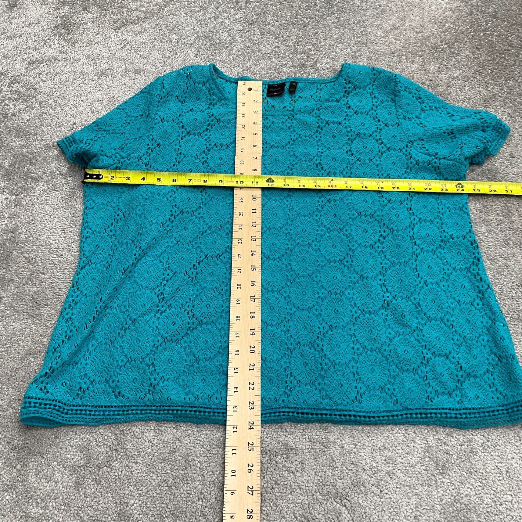 Vintage Rafaella Blouse Womens 2X Blue Lace Crew Neck Short Sleeve Lined Camisole Size XXL / US 16-18 / IT 52-54 - 5 Thumbnail
