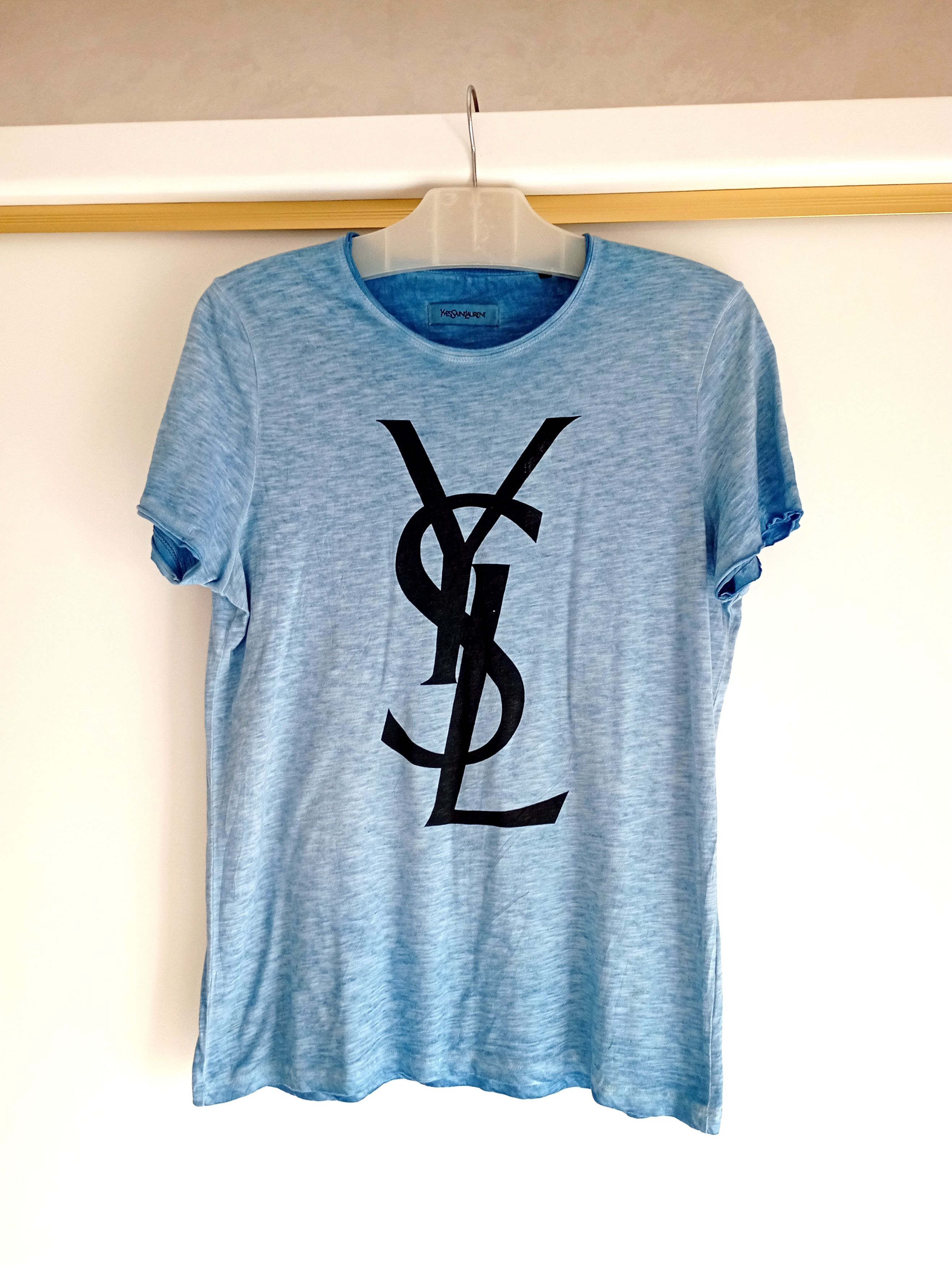YSL YVES SAINT LAURENT SPELLOUT BIG LOGO BLUE T-SHIRT