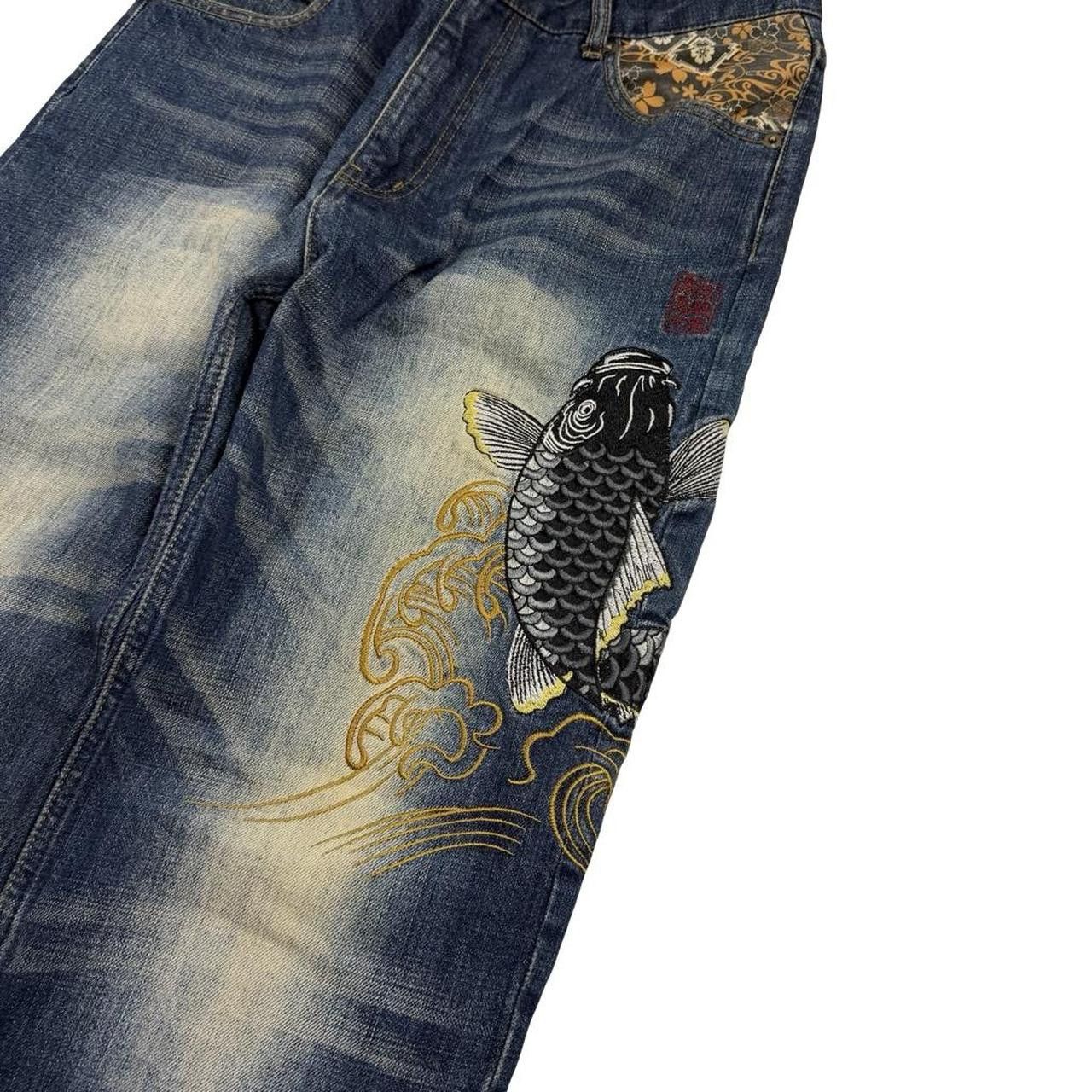 Karakuri Tamashii Karakuri Tamashii Embroidered Koi & Dragon Jeans - Waist 32 Size US 32 / EU 48 - 2 Thumbnail