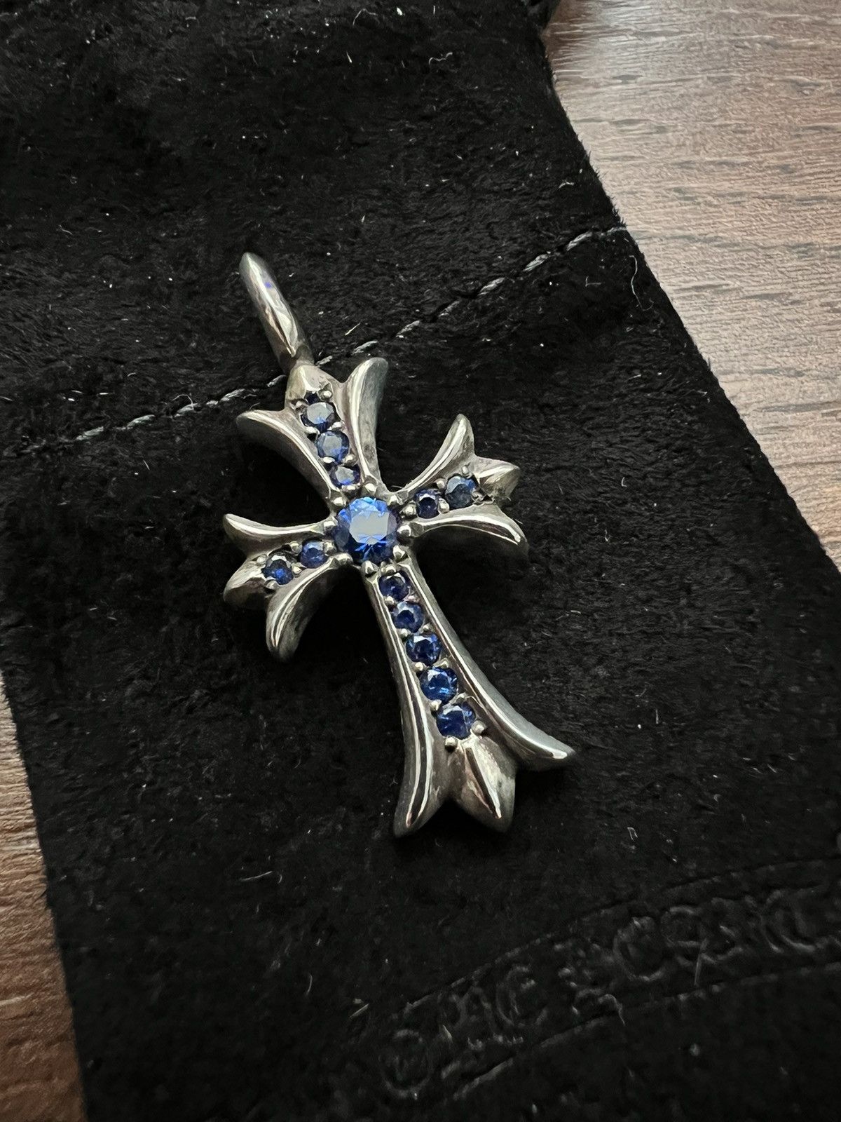 Chrome Hearts Chrome Hearts Blue Sapphire Pave Cross Pendant