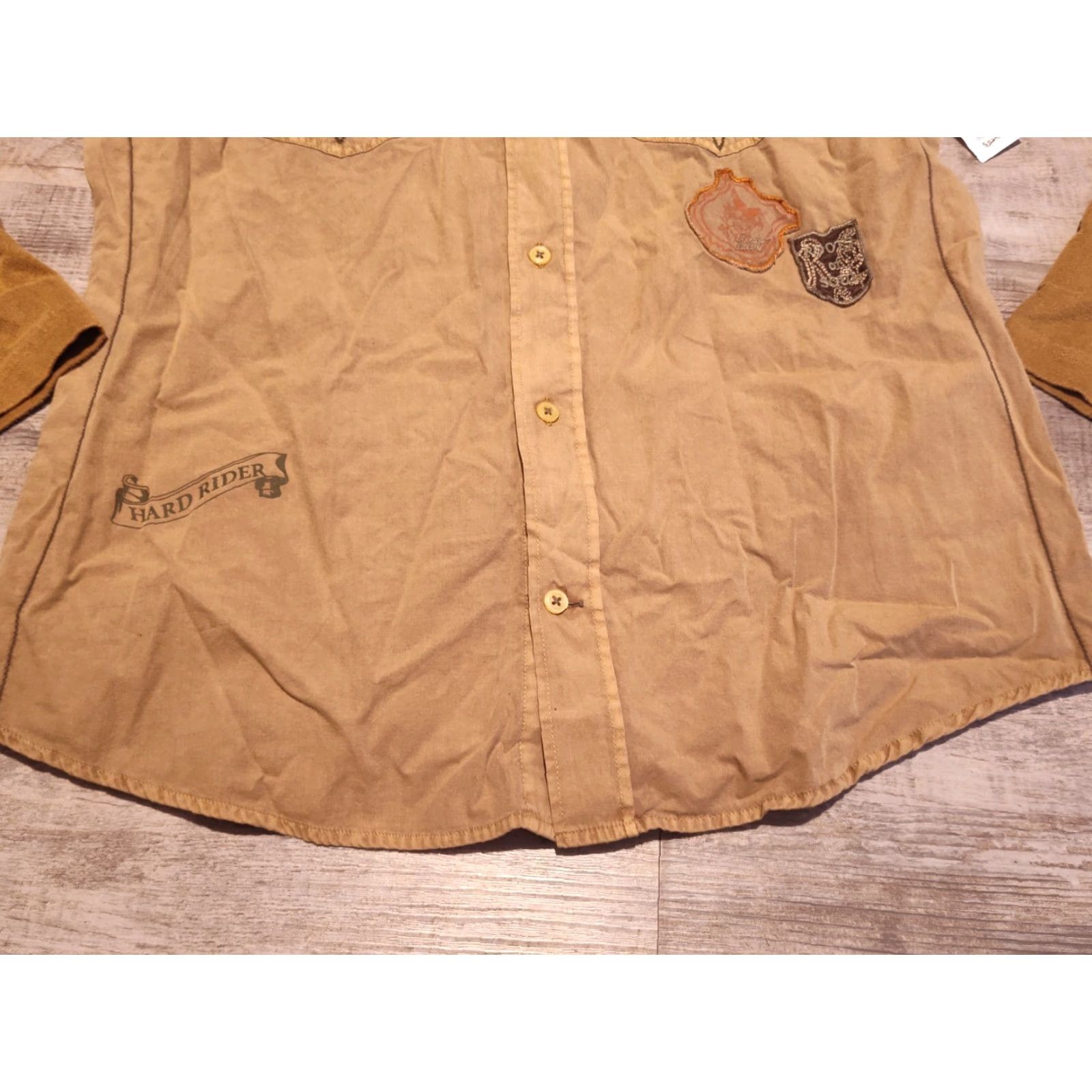 Vintage VINTAGE Emilio Sacci Men's Button-Up Shirt Long Sleeve Casual Retro Patchwork Beige M Size US M / EU 48-50 / 2 - 2 Thumbnail