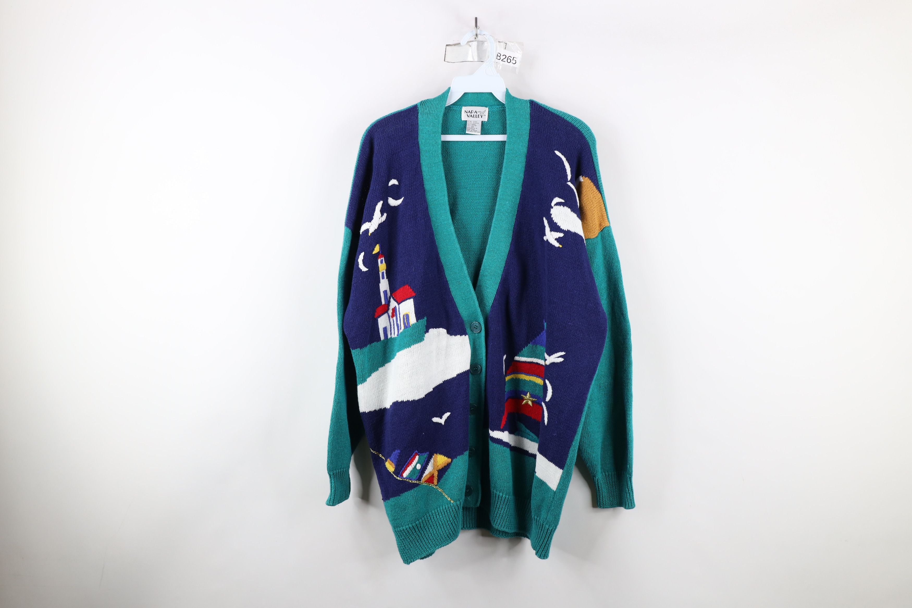 Vintage Vintage 90s Streetwear Sailing Over Print Cardigan Sweater Size XXL / US 16-18 / IT 52-54 - 1 Thumbnail